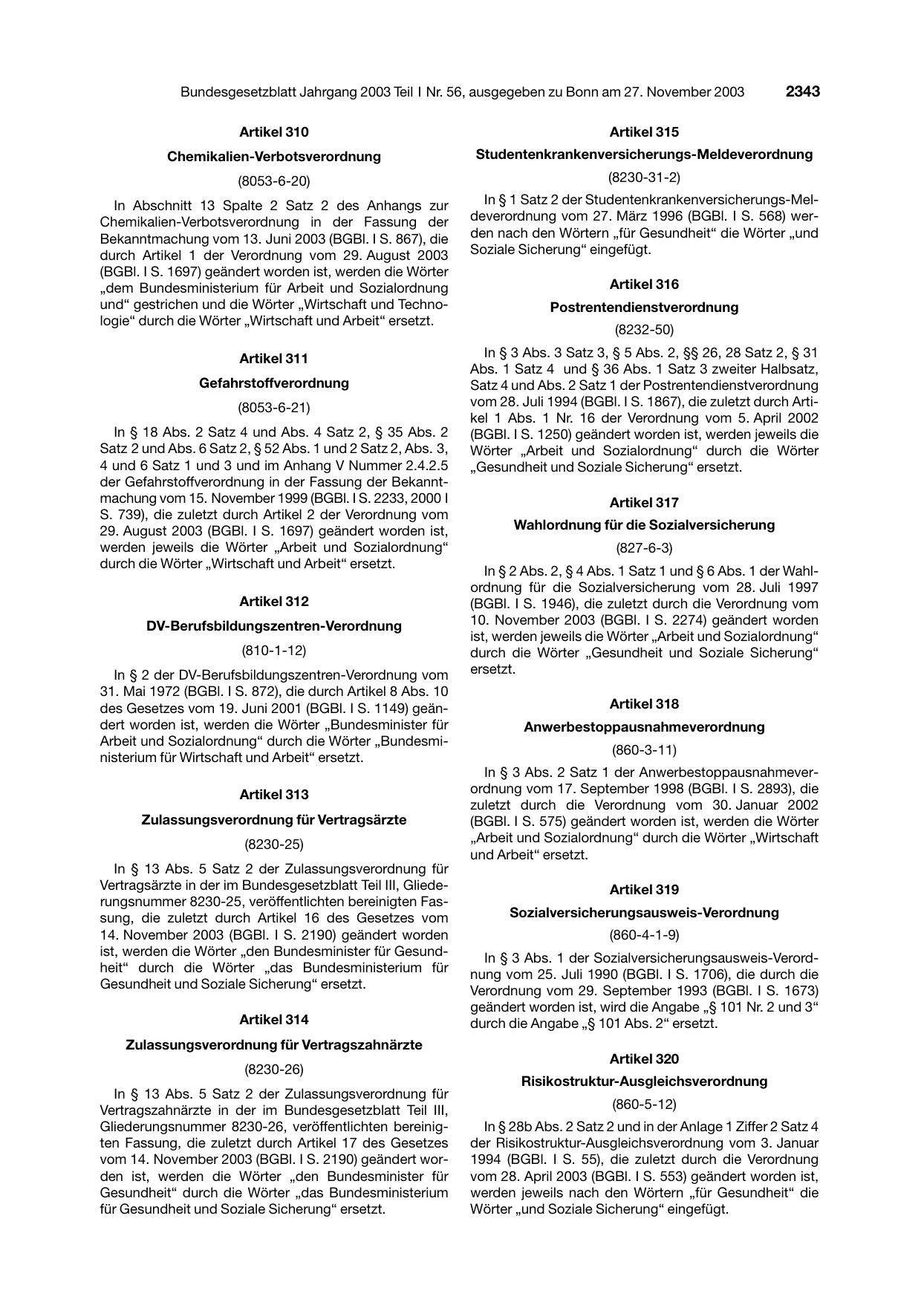 BGBl. 2003, Seite 2343 — Originalseite als Abbildung
