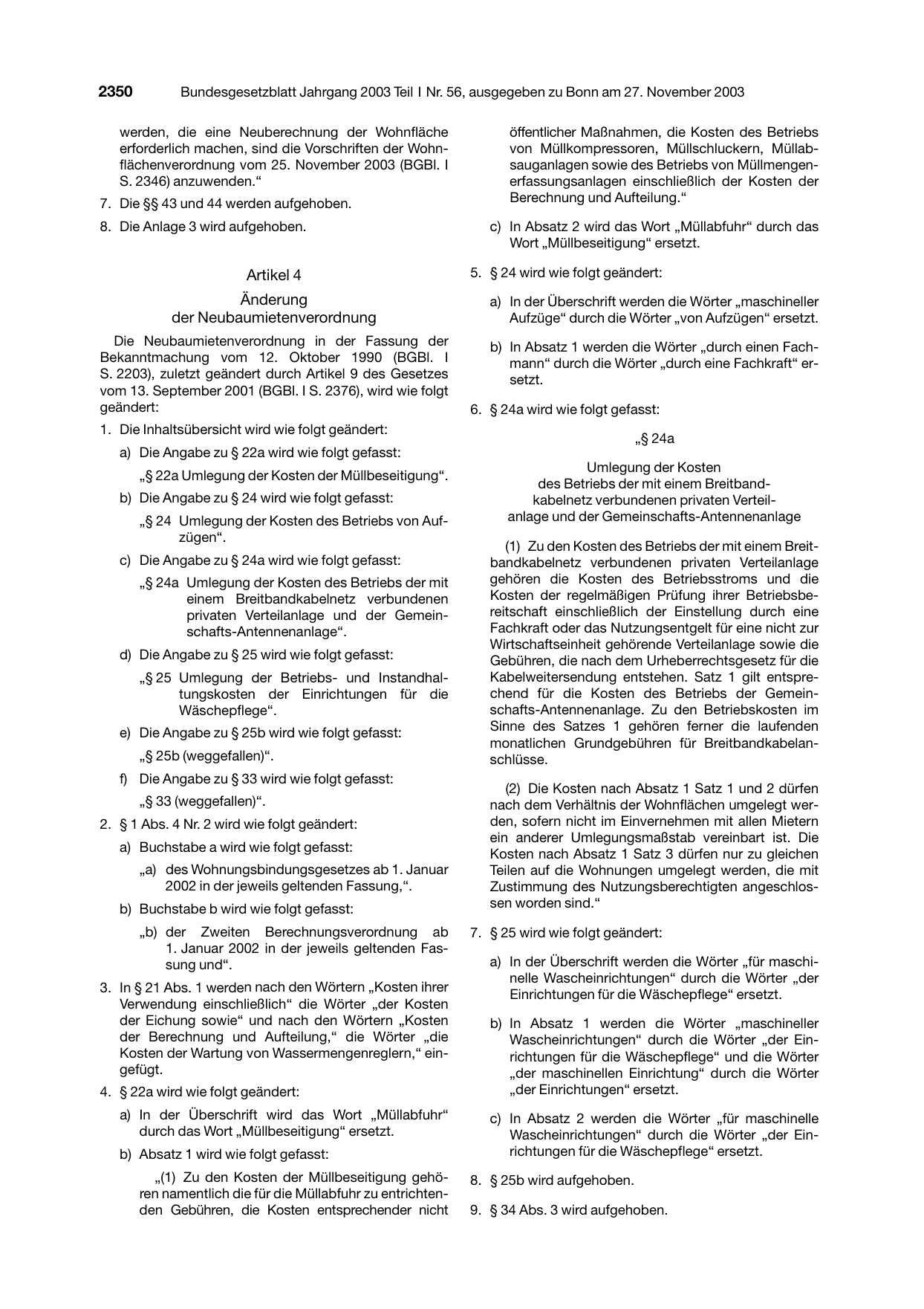 BGBl. 2003, Seite 2350 — Originalseite als Abbildung