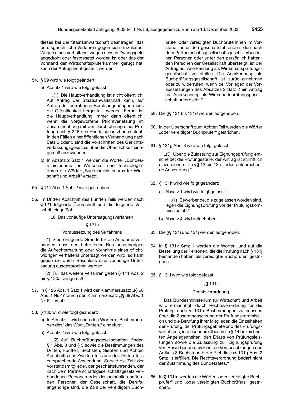 BGBl. 2003, Seite 2455 — Originalseite als Abbildung