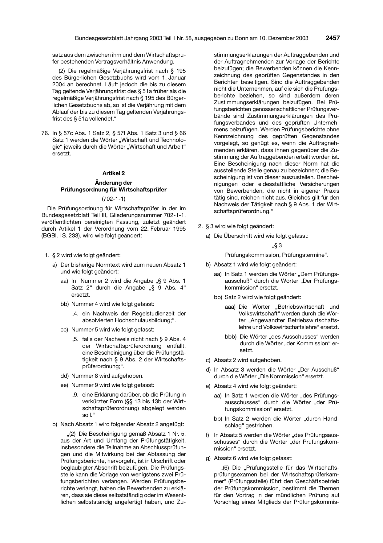 BGBl. 2003, Seite 2457 — Originalseite als Abbildung