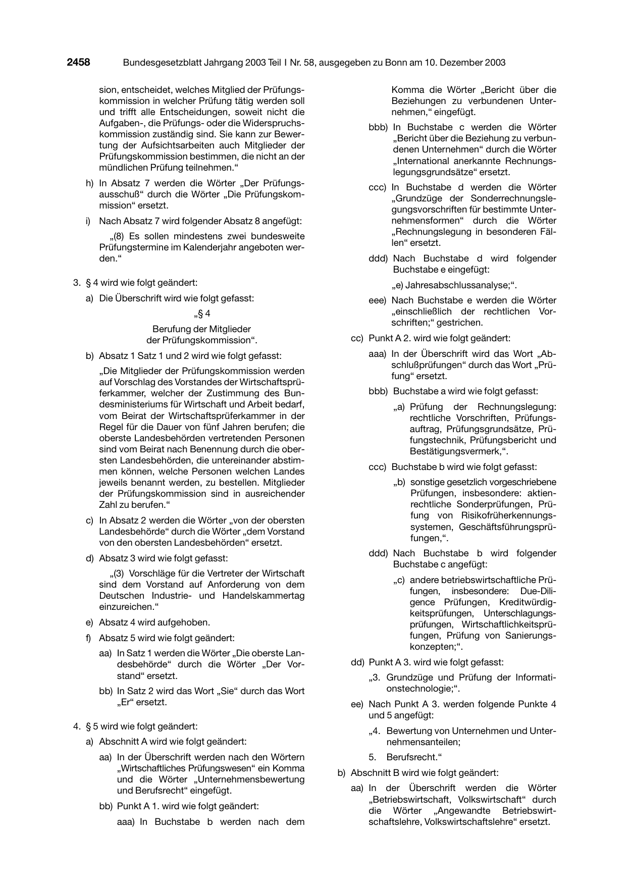 BGBl. 2003, Seite 2458 — Originalseite als Abbildung