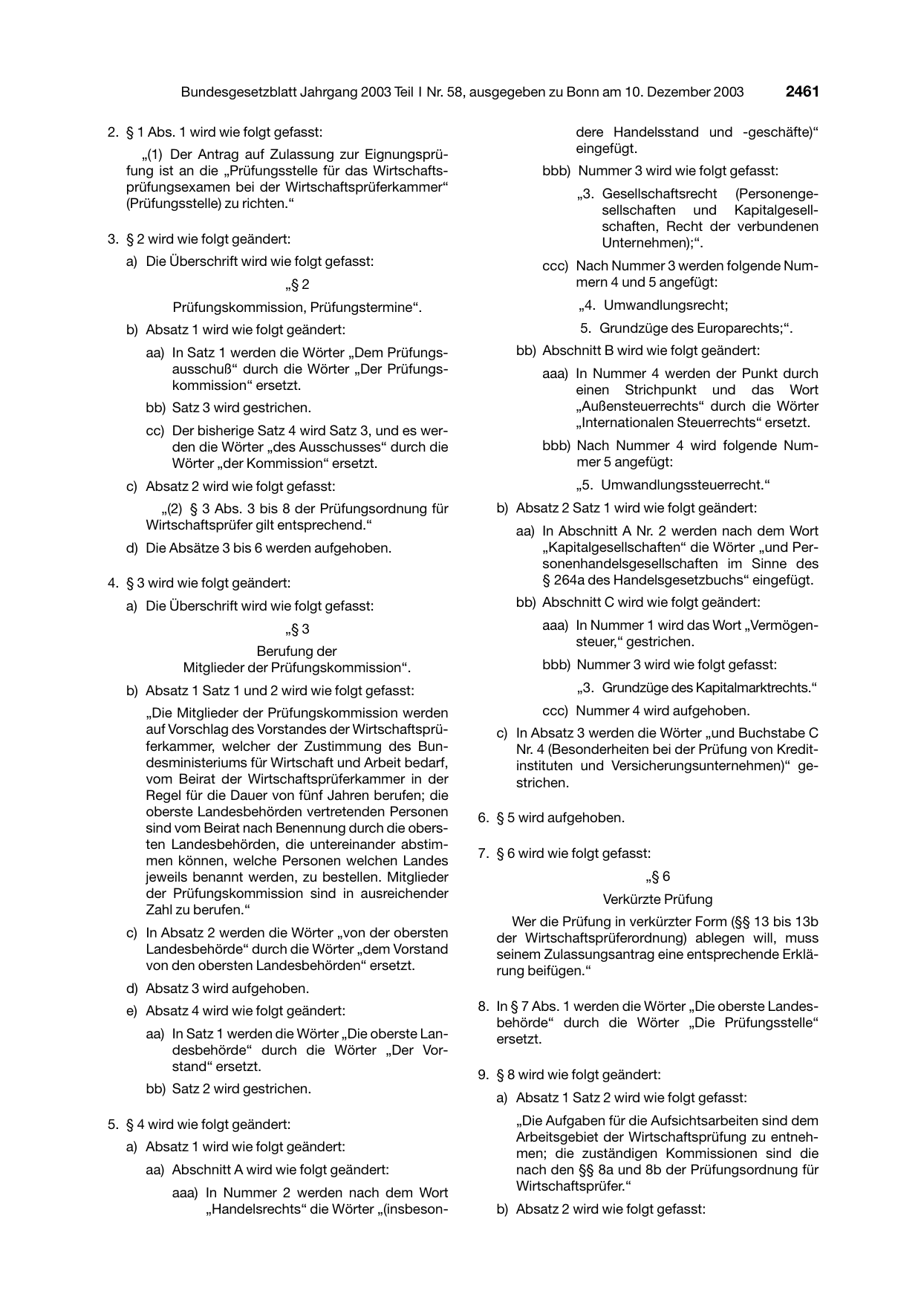BGBl. 2003, Seite 2461 — Originalseite als Abbildung