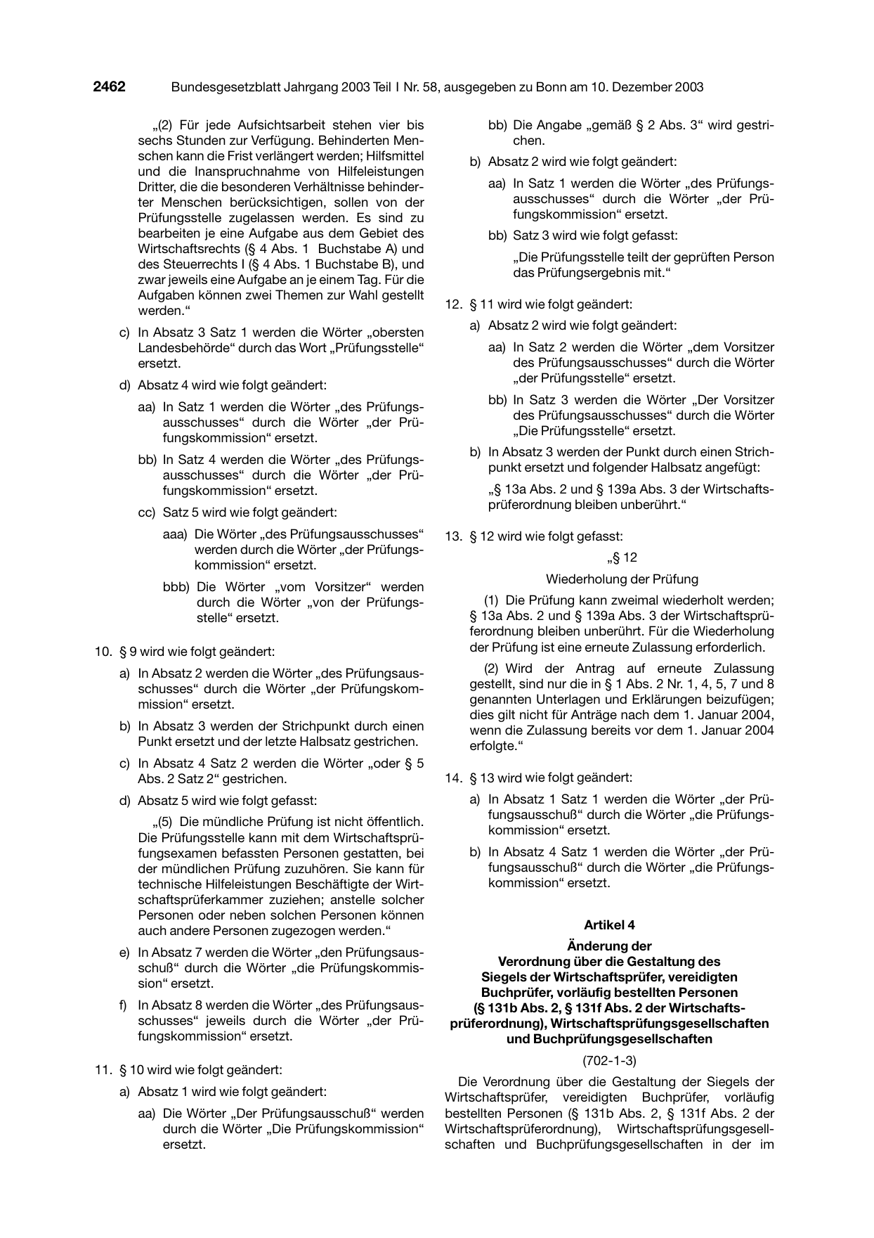 BGBl. 2003, Seite 2462 — Originalseite als Abbildung