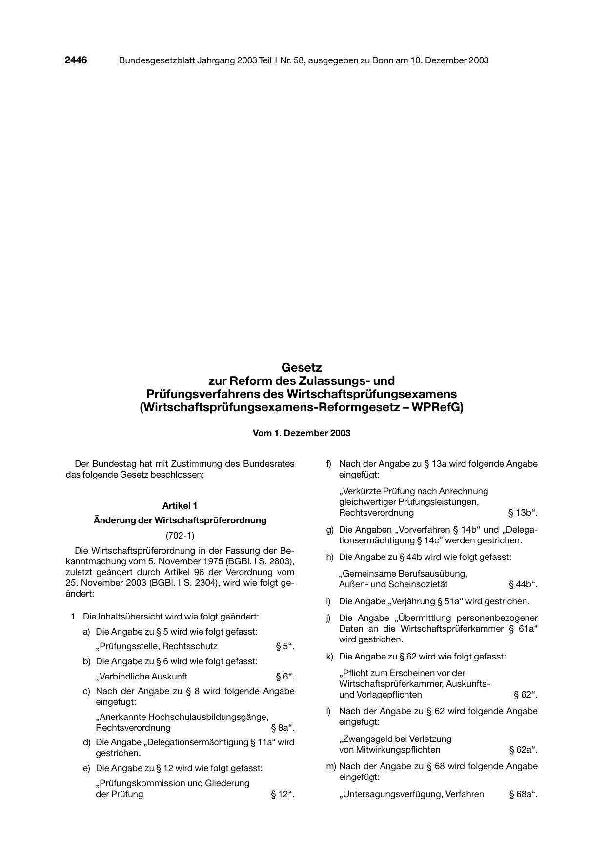 BGBl. 2003, Seite 2446 — Originalseite als Abbildung
