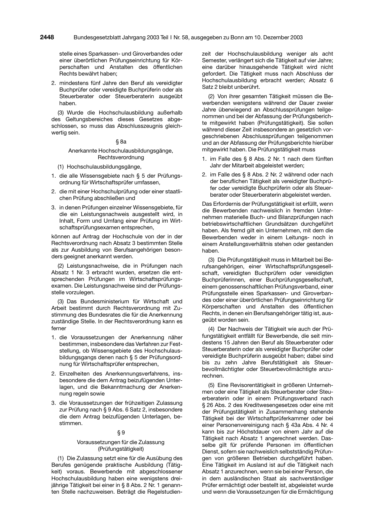 BGBl. 2003, Seite 2448 — Originalseite als Abbildung