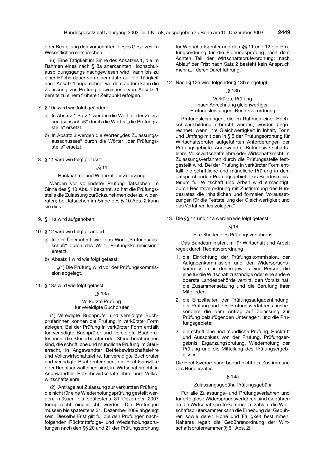 BGBl. 2003, Seite 2449 — Originalseite als Abbildung