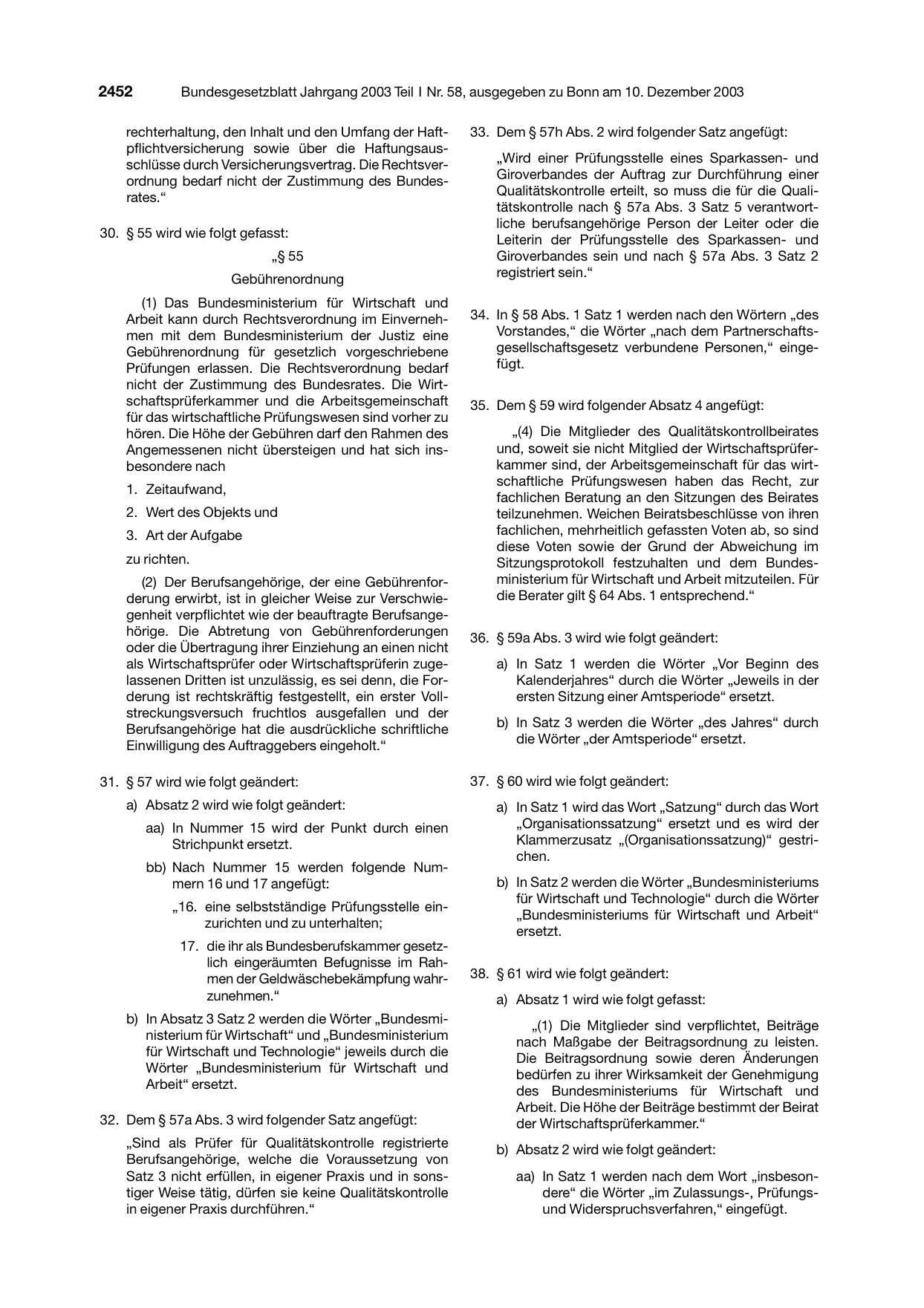 BGBl. 2003, Seite 2452 — Originalseite als Abbildung