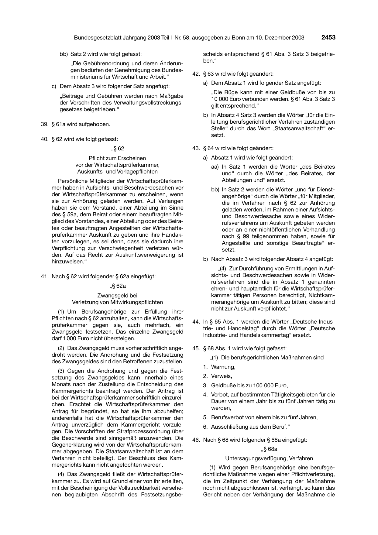 BGBl. 2003, Seite 2453 — Originalseite als Abbildung