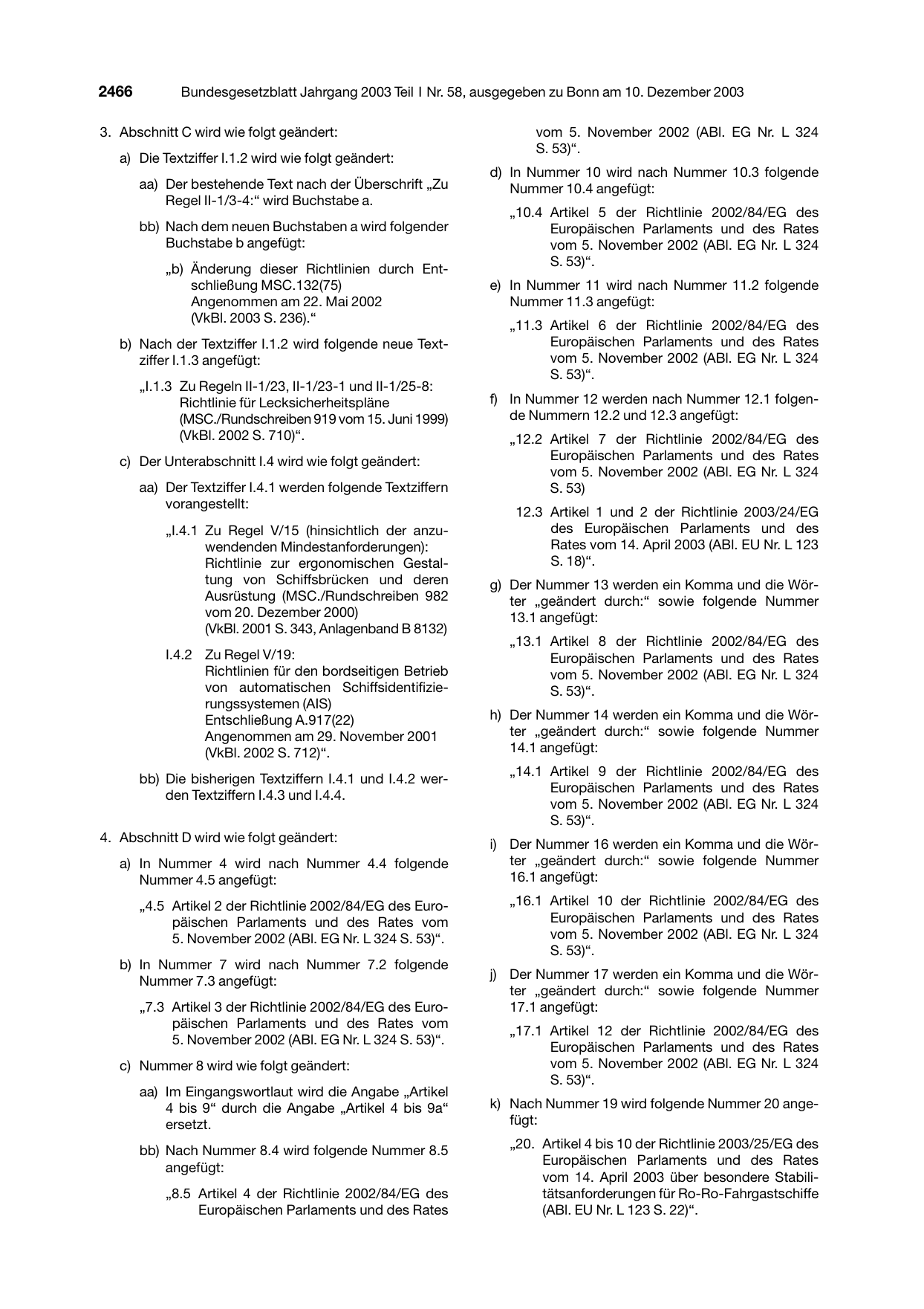 BGBl. 2003, Seite 2466 — Originalseite als Abbildung
