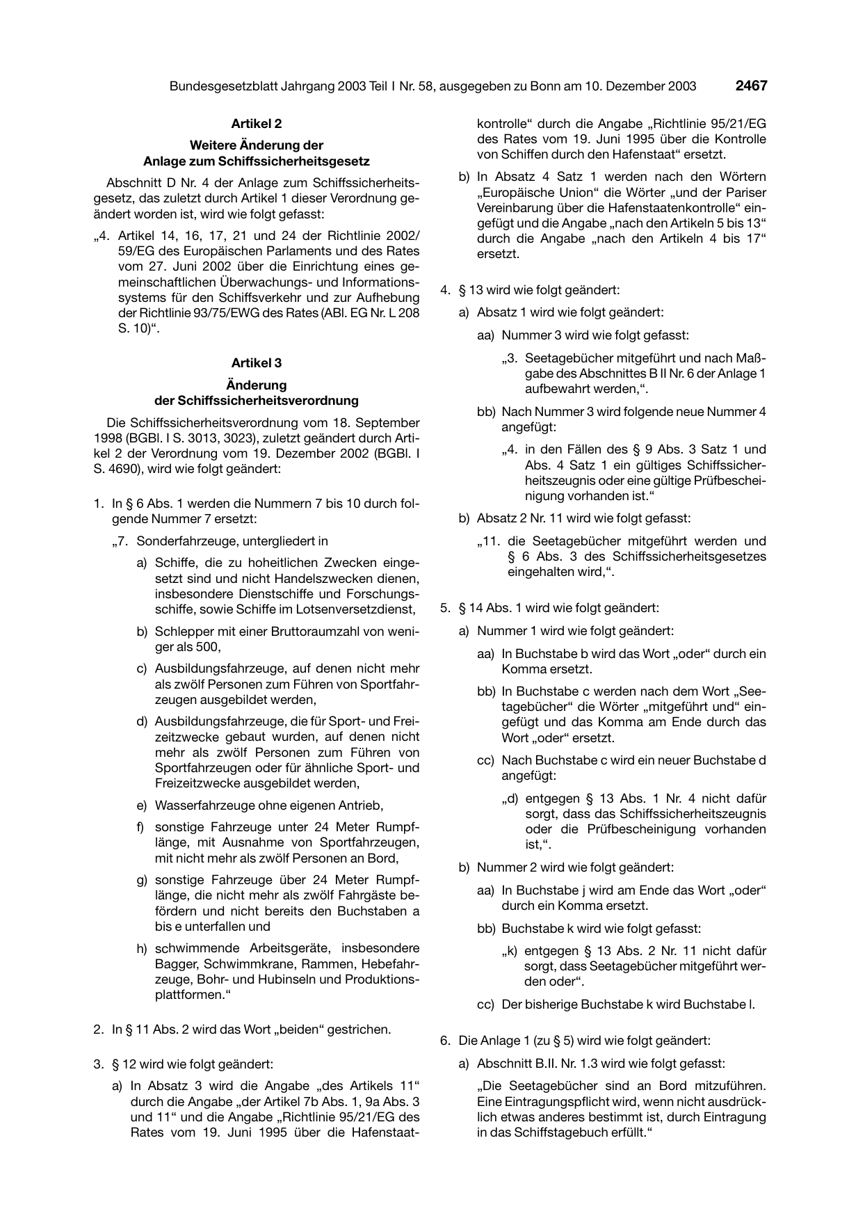 BGBl. 2003, Seite 2467 — Originalseite als Abbildung
