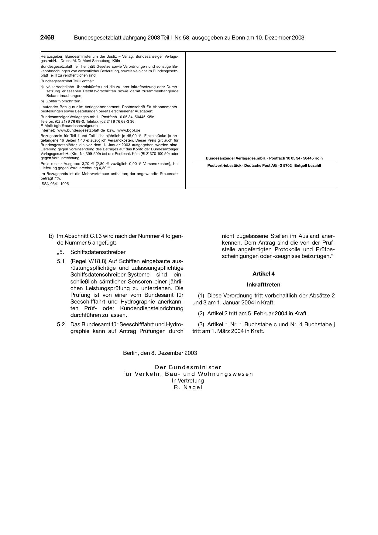 BGBl. 2003, Seite 2468 — Originalseite als Abbildung