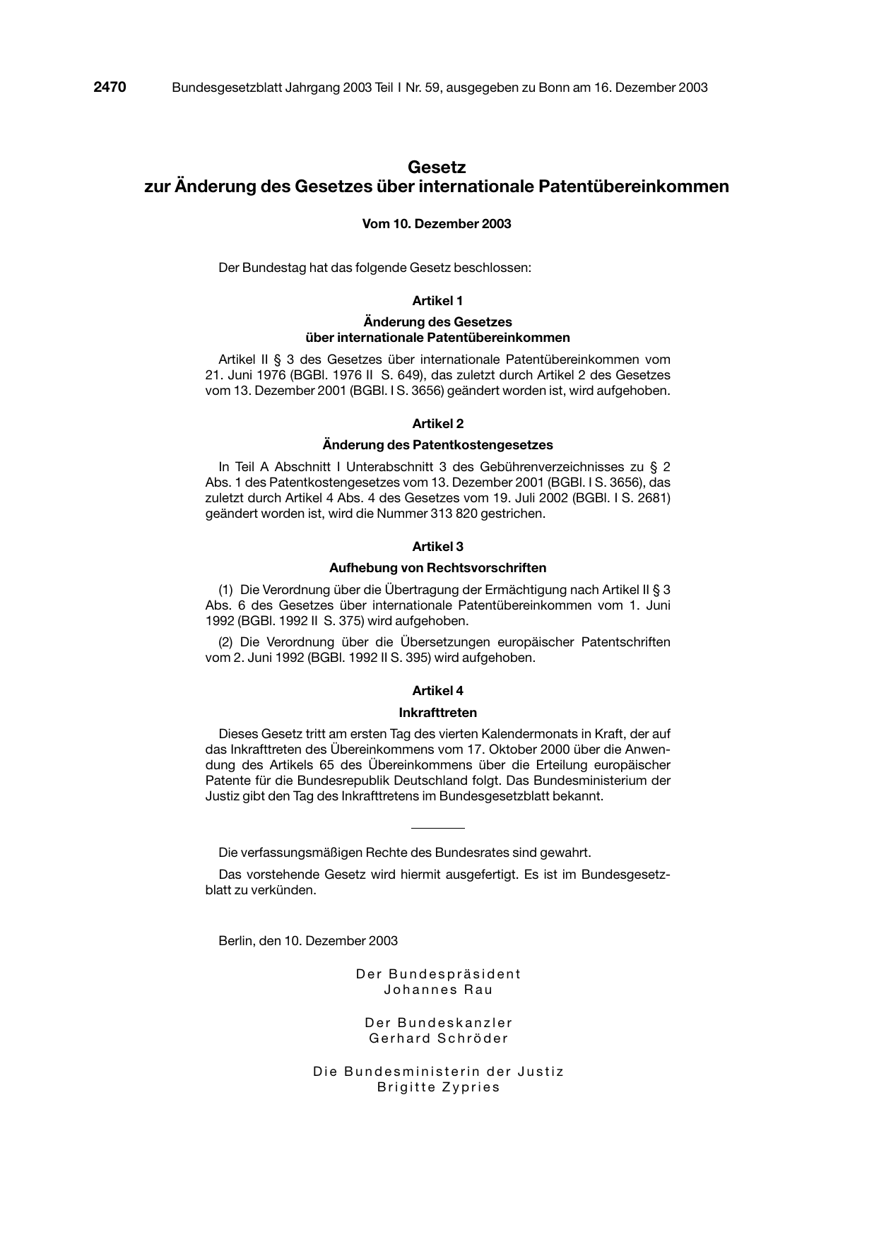 BGBl. 2003, Seite 2470 — Originalseite als Abbildung
