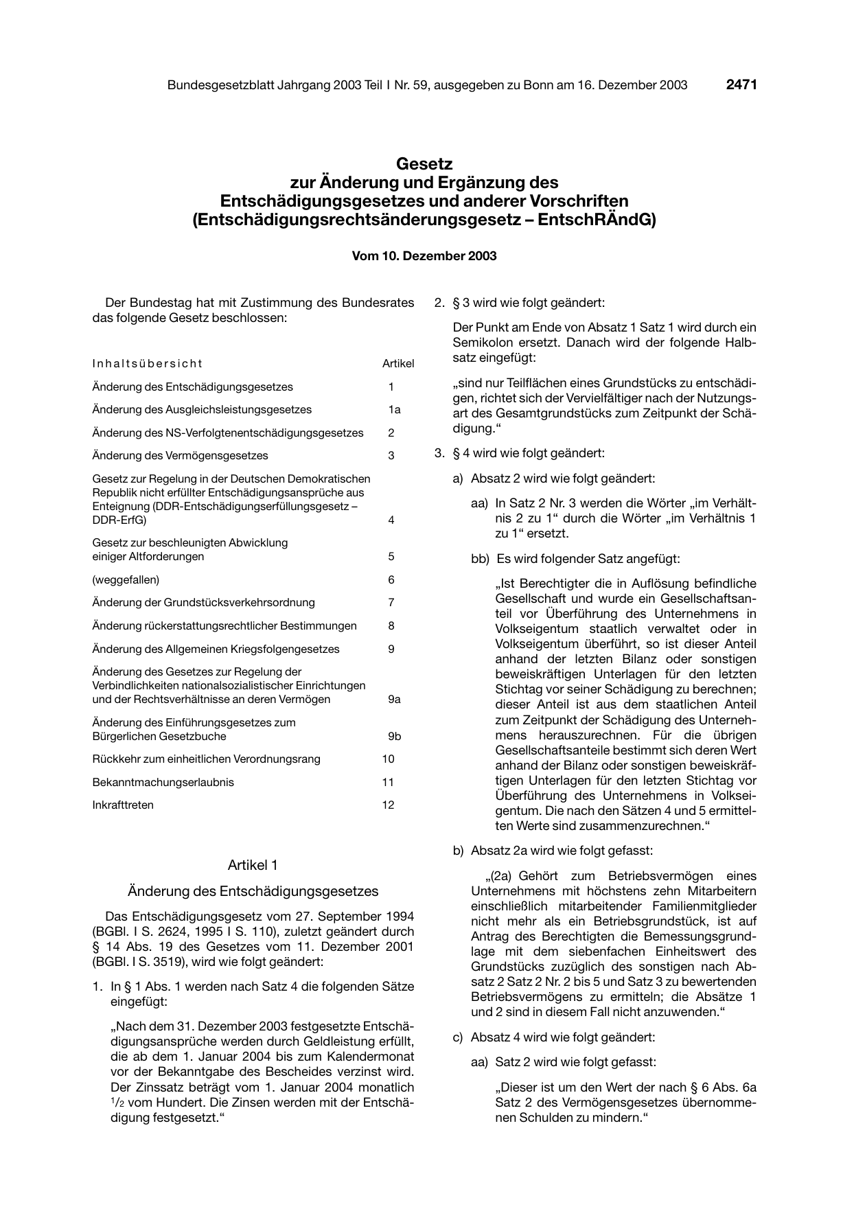 BGBl. 2003, Seite 2471 — Originalseite als Abbildung