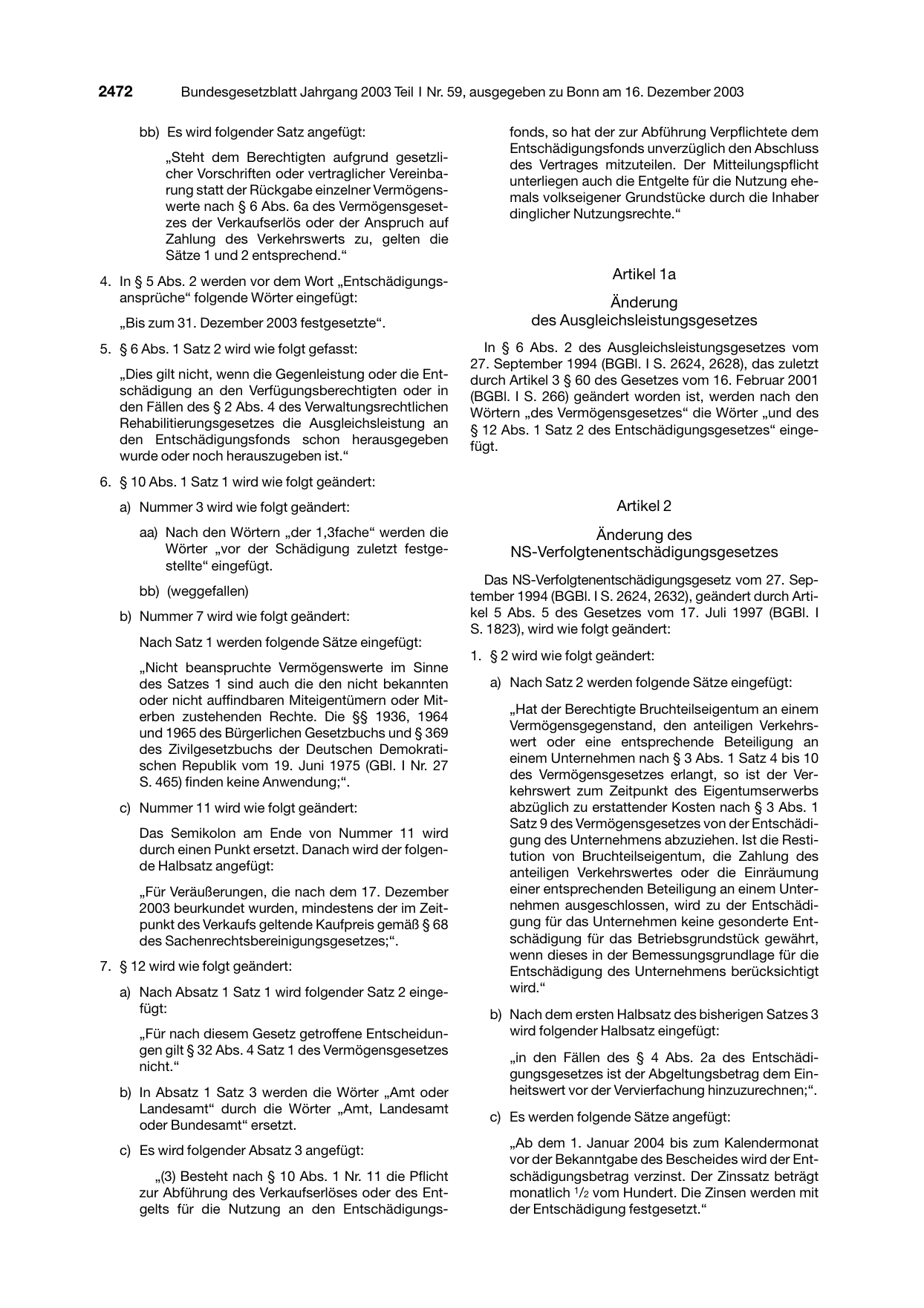 BGBl. 2003, Seite 2472 — Originalseite als Abbildung