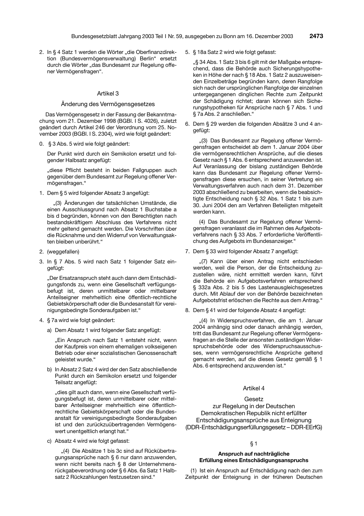 BGBl. 2003, Seite 2473 — Originalseite als Abbildung
