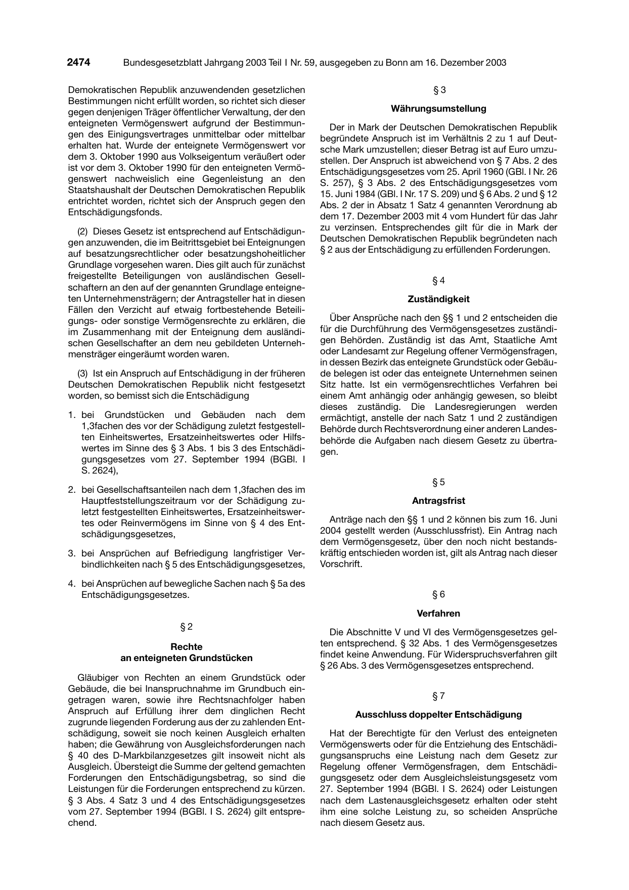 BGBl. 2003, Seite 2474 — Originalseite als Abbildung