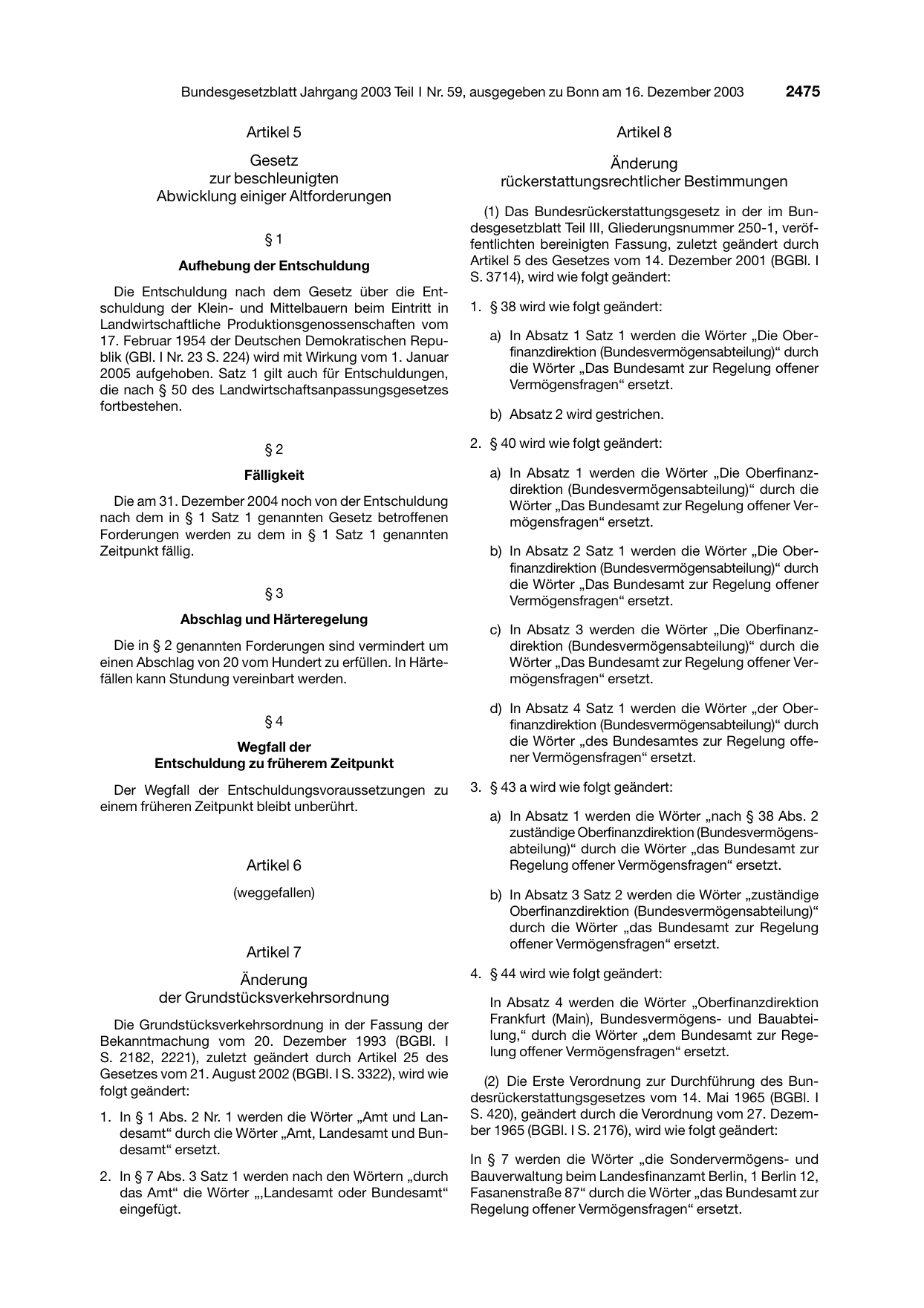 BGBl. 2003, Seite 2475 — Originalseite als Abbildung