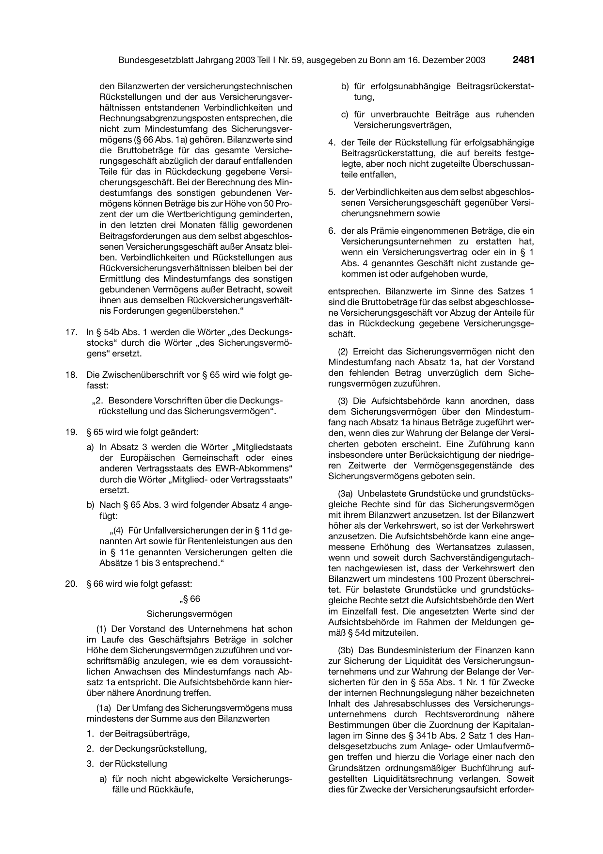 BGBl. 2003, Seite 2481 — Originalseite als Abbildung