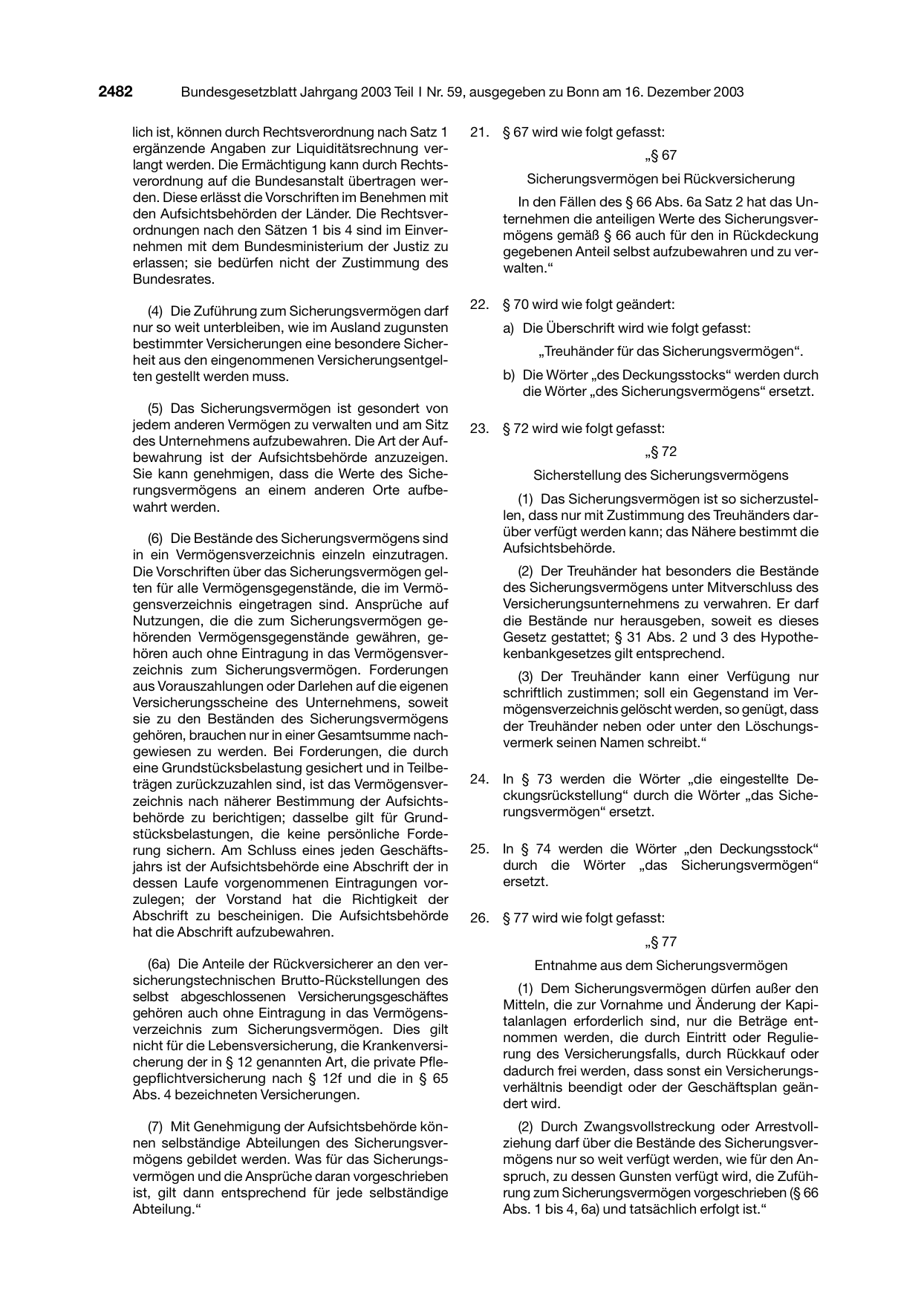 BGBl. 2003, Seite 2482 — Originalseite als Abbildung