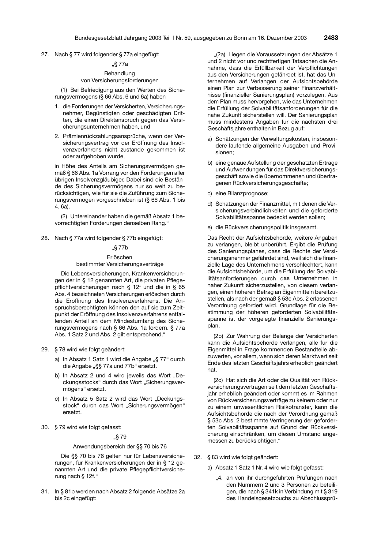 BGBl. 2003, Seite 2483 — Originalseite als Abbildung