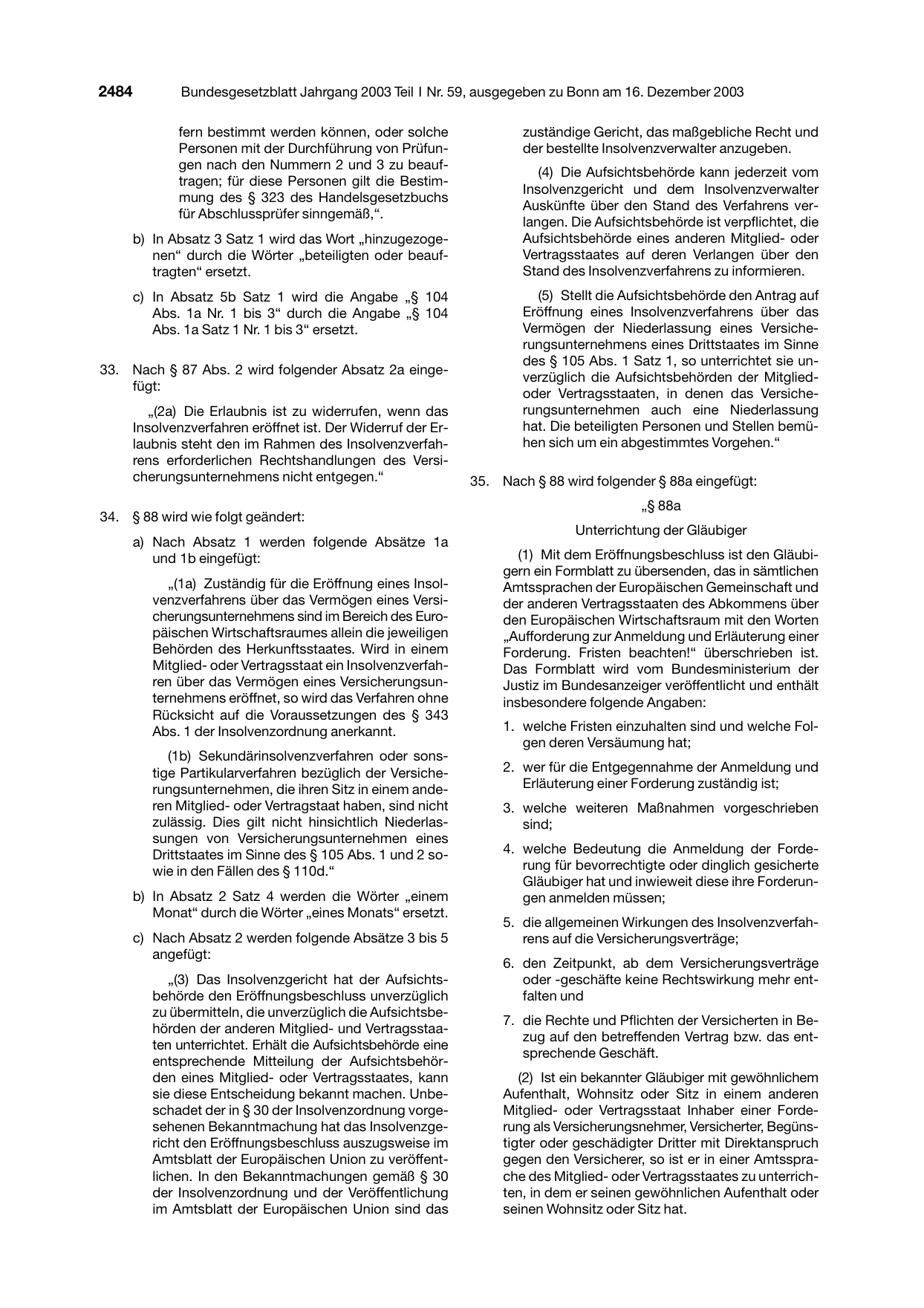 BGBl. 2003, Seite 2484 — Originalseite als Abbildung