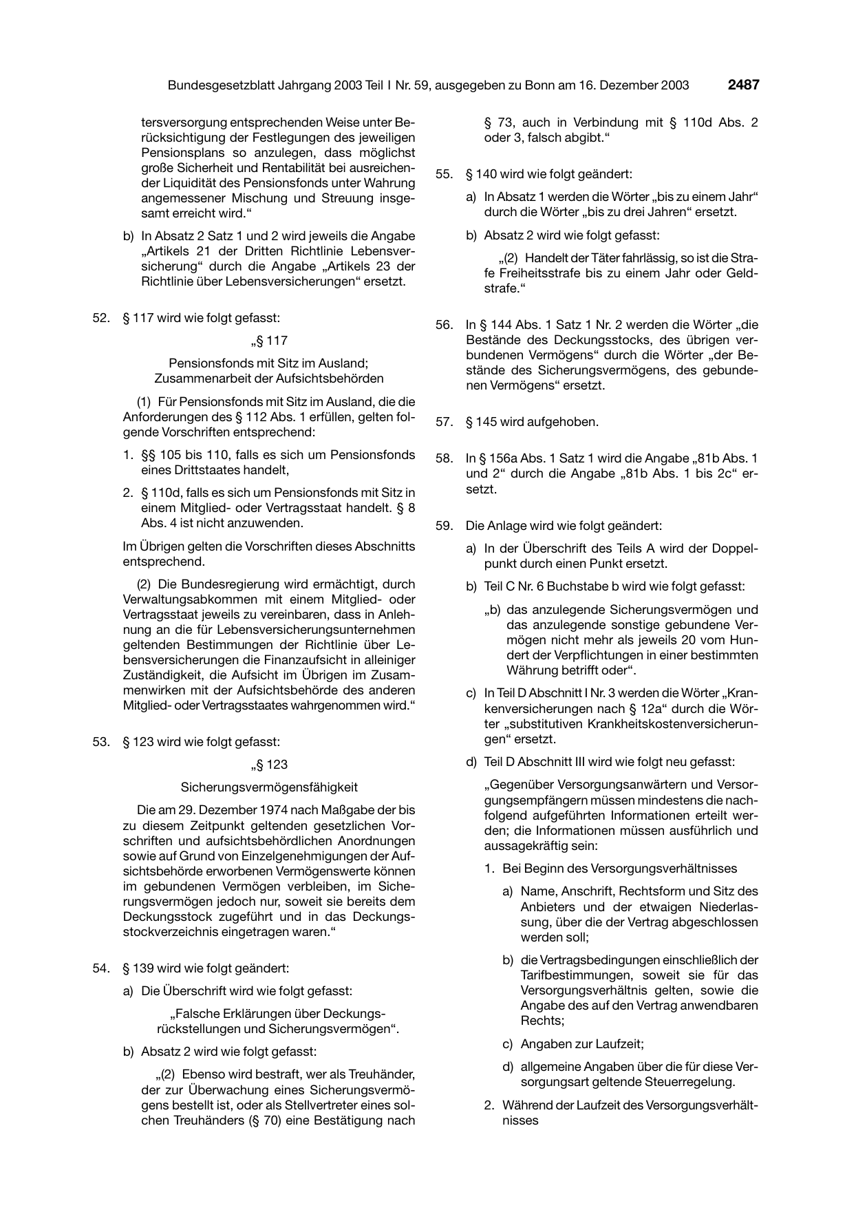 BGBl. 2003, Seite 2487 — Originalseite als Abbildung