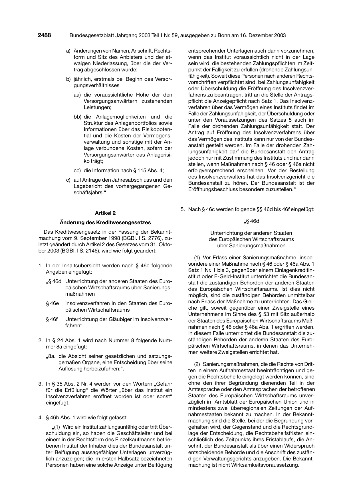 BGBl. 2003, Seite 2488 — Originalseite als Abbildung