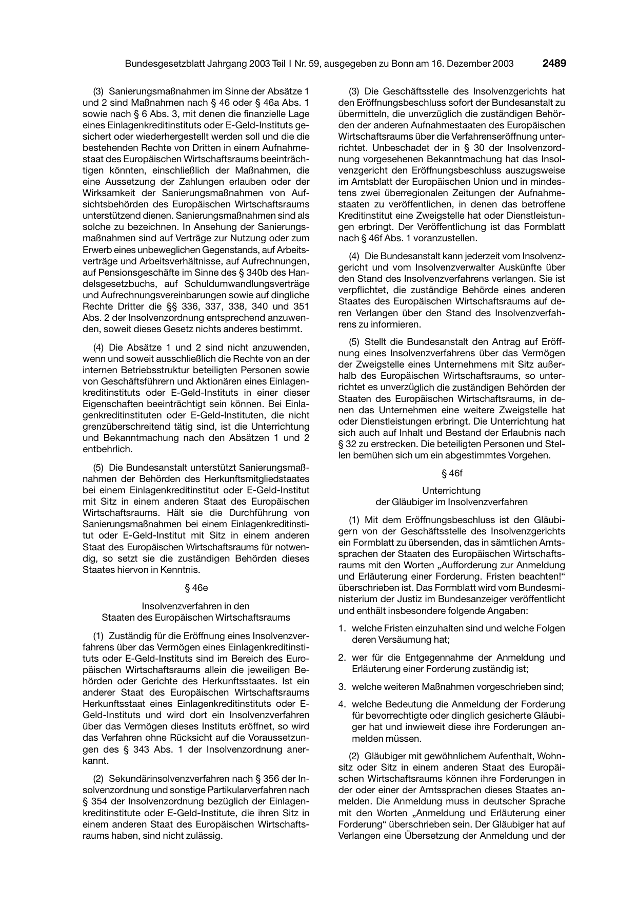 BGBl. 2003, Seite 2489 — Originalseite als Abbildung
