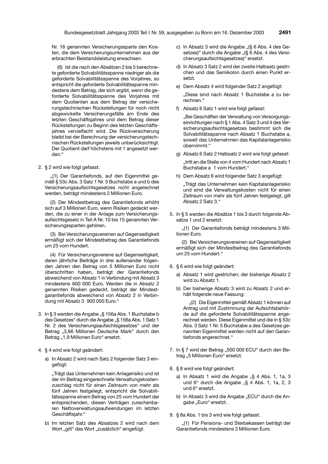 BGBl. 2003, Seite 2491 — Originalseite als Abbildung