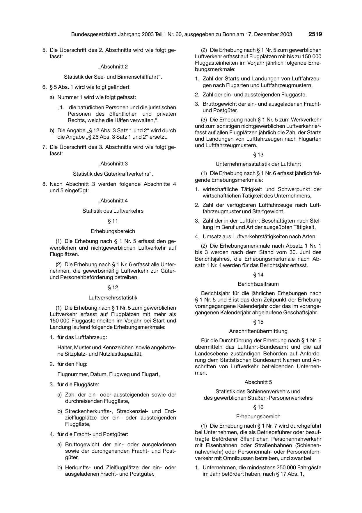 BGBl. 2003, Seite 2519 — Originalseite als Abbildung