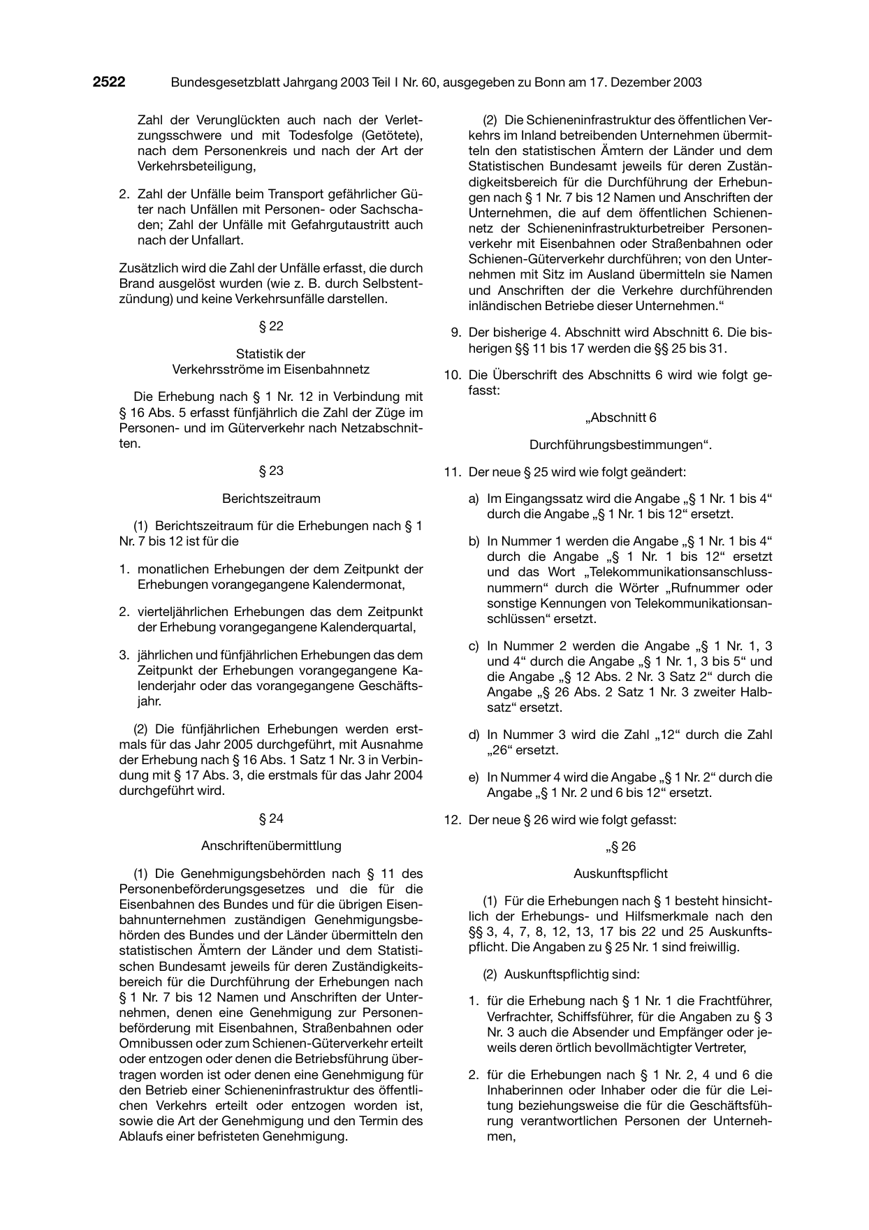 BGBl. 2003, Seite 2522 — Originalseite als Abbildung