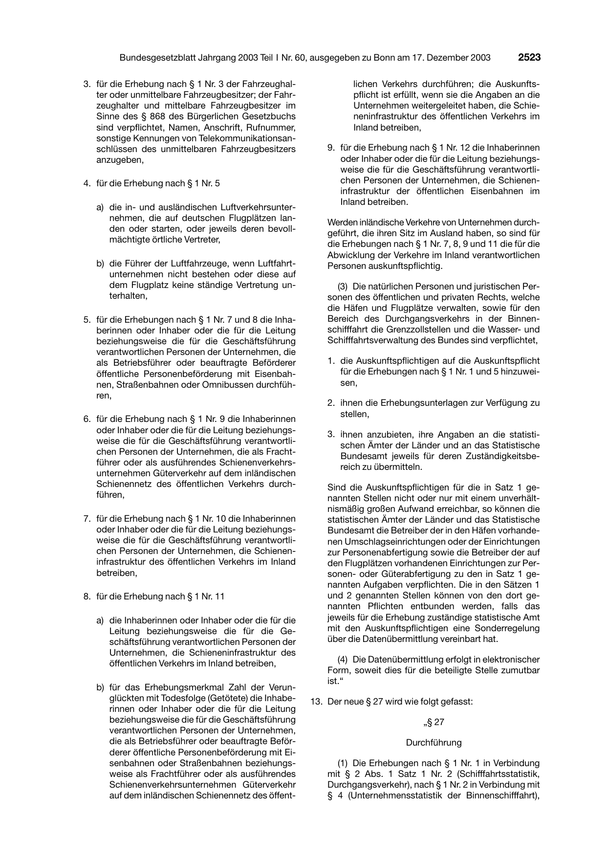 BGBl. 2003, Seite 2523 — Originalseite als Abbildung