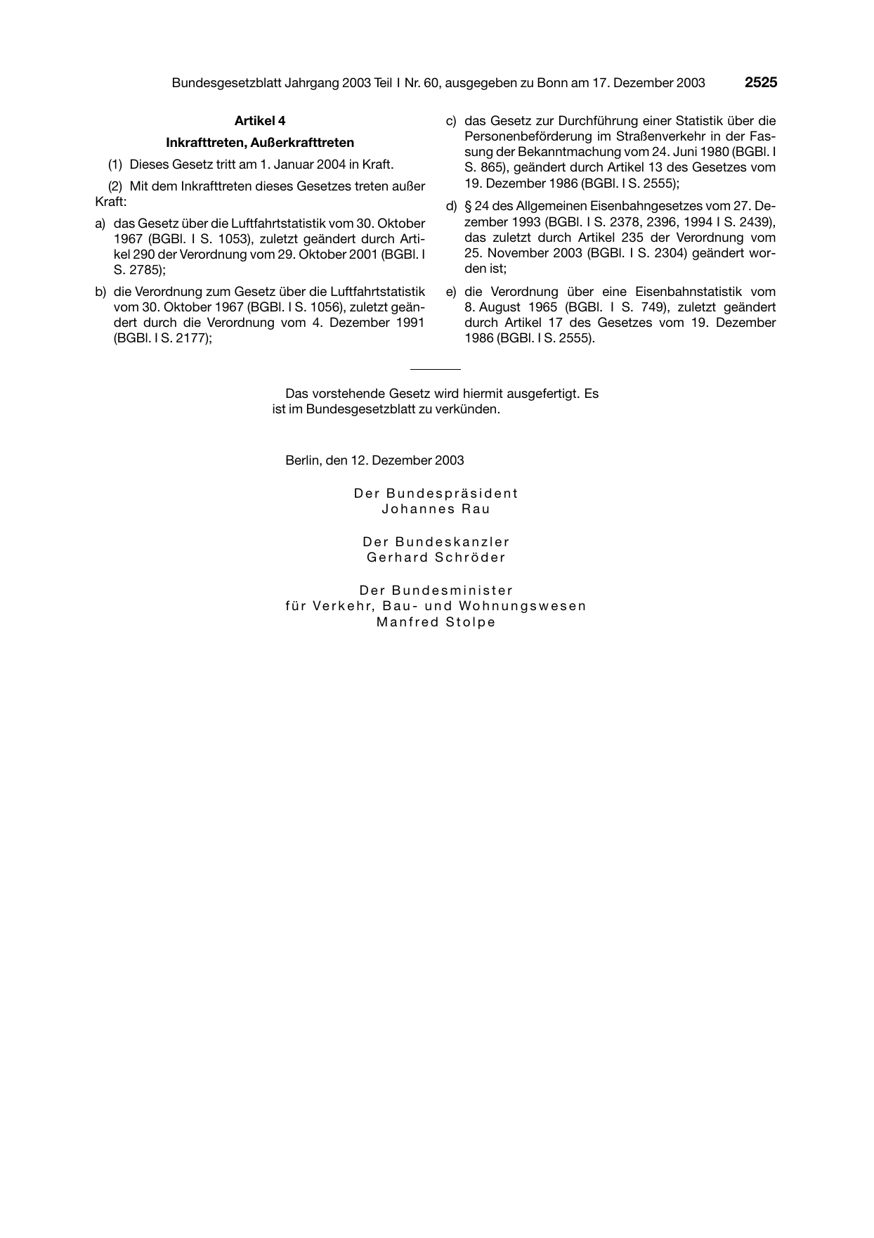 BGBl. 2003, Seite 2525 — Originalseite als Abbildung