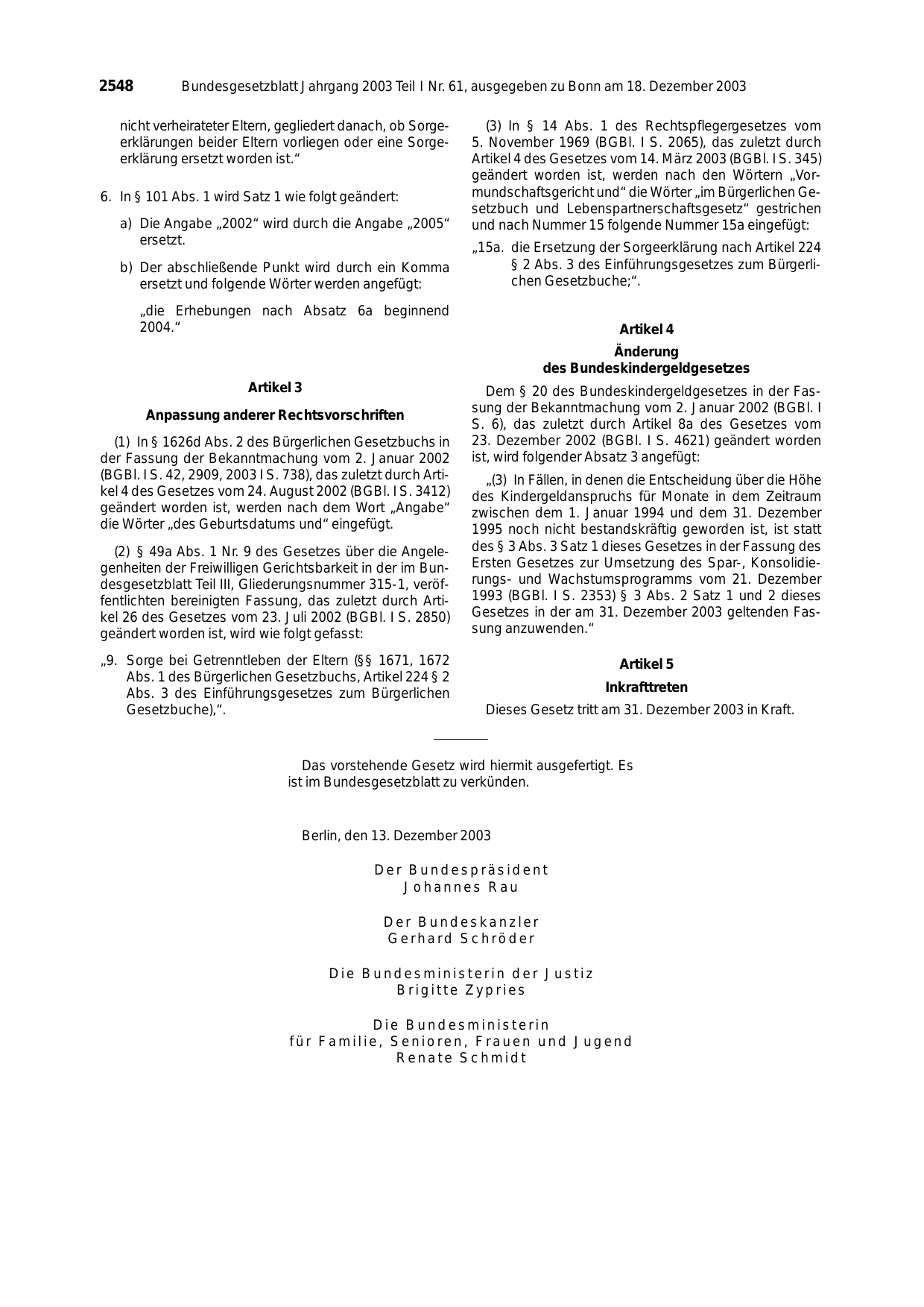 BGBl. 2003, Seite 2548 — Originalseite als Abbildung