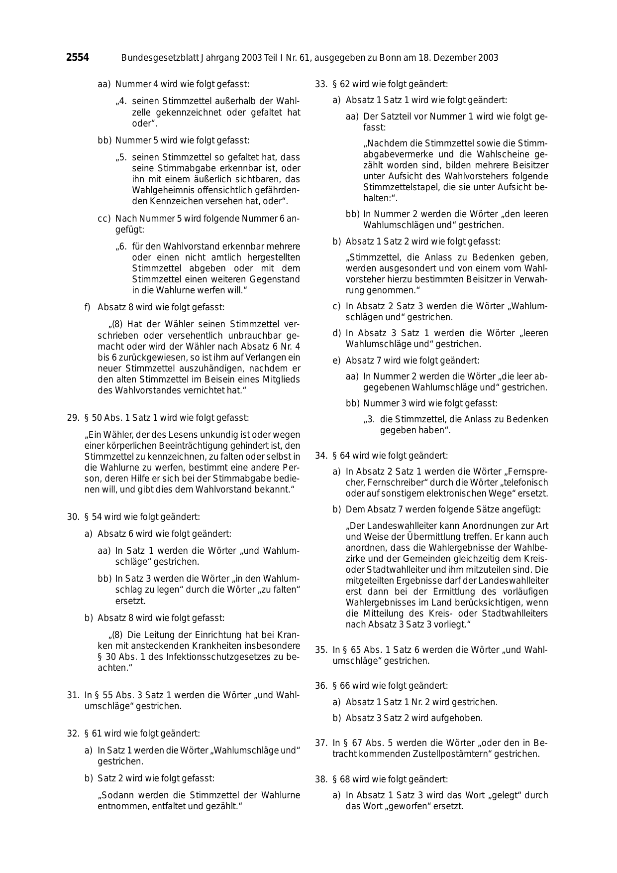 BGBl. 2003, Seite 2554 — Originalseite als Abbildung