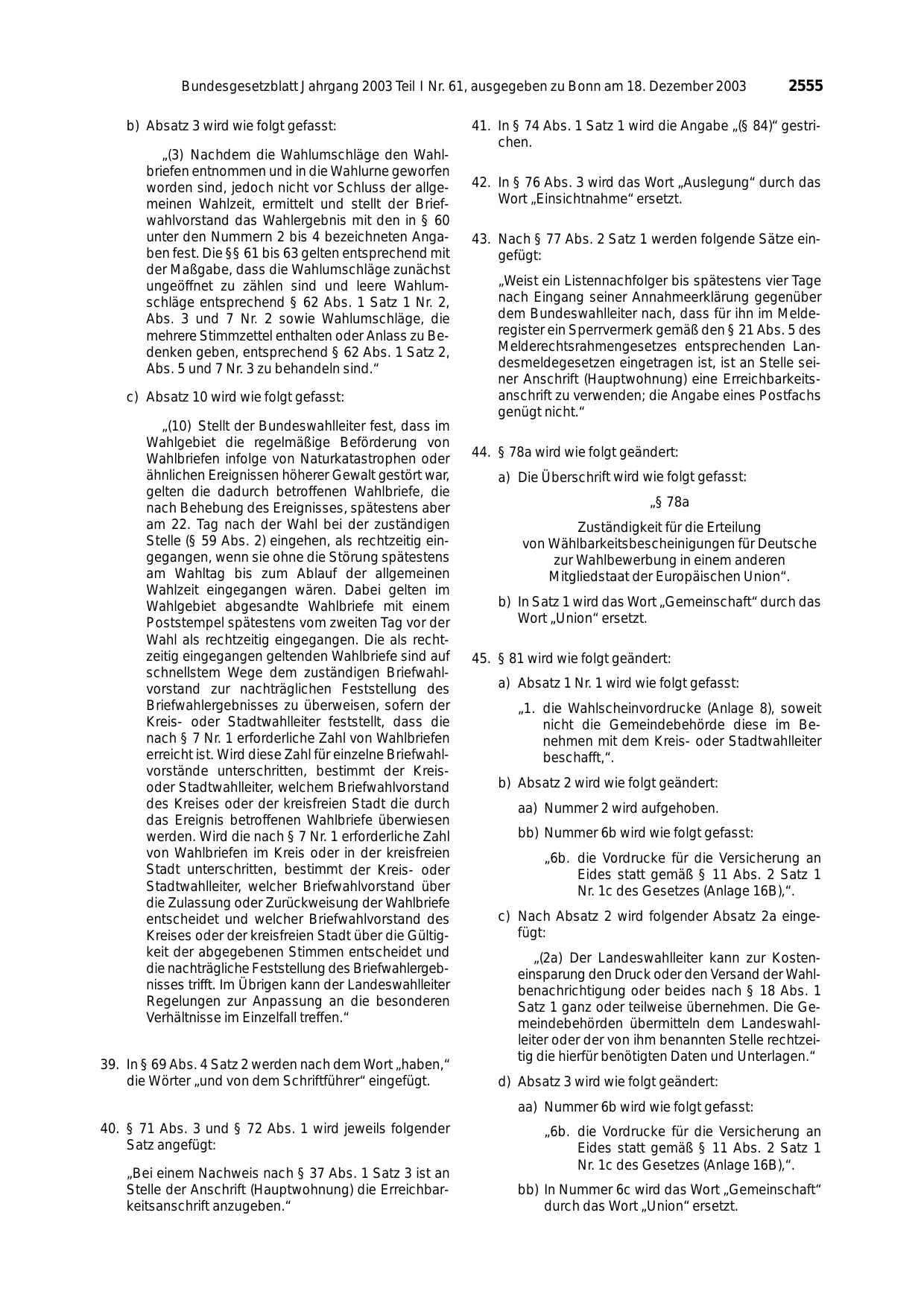 BGBl. 2003, Seite 2555 — Originalseite als Abbildung