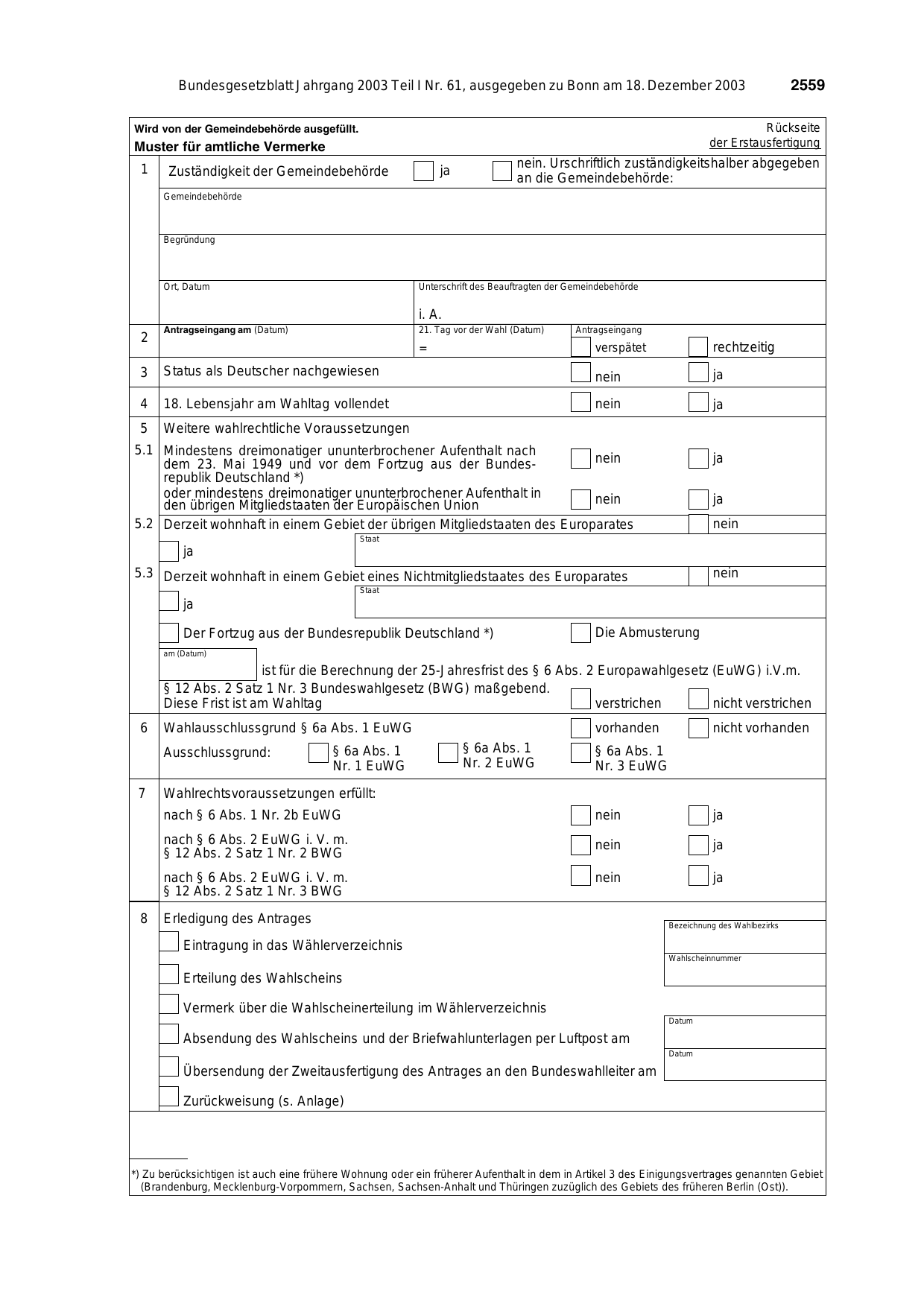 BGBl. 2003, Seite 2559 — Originalseite als Abbildung