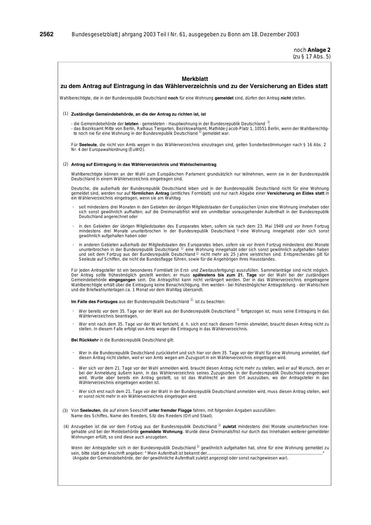 BGBl. 2003, Seite 2562 — Originalseite als Abbildung