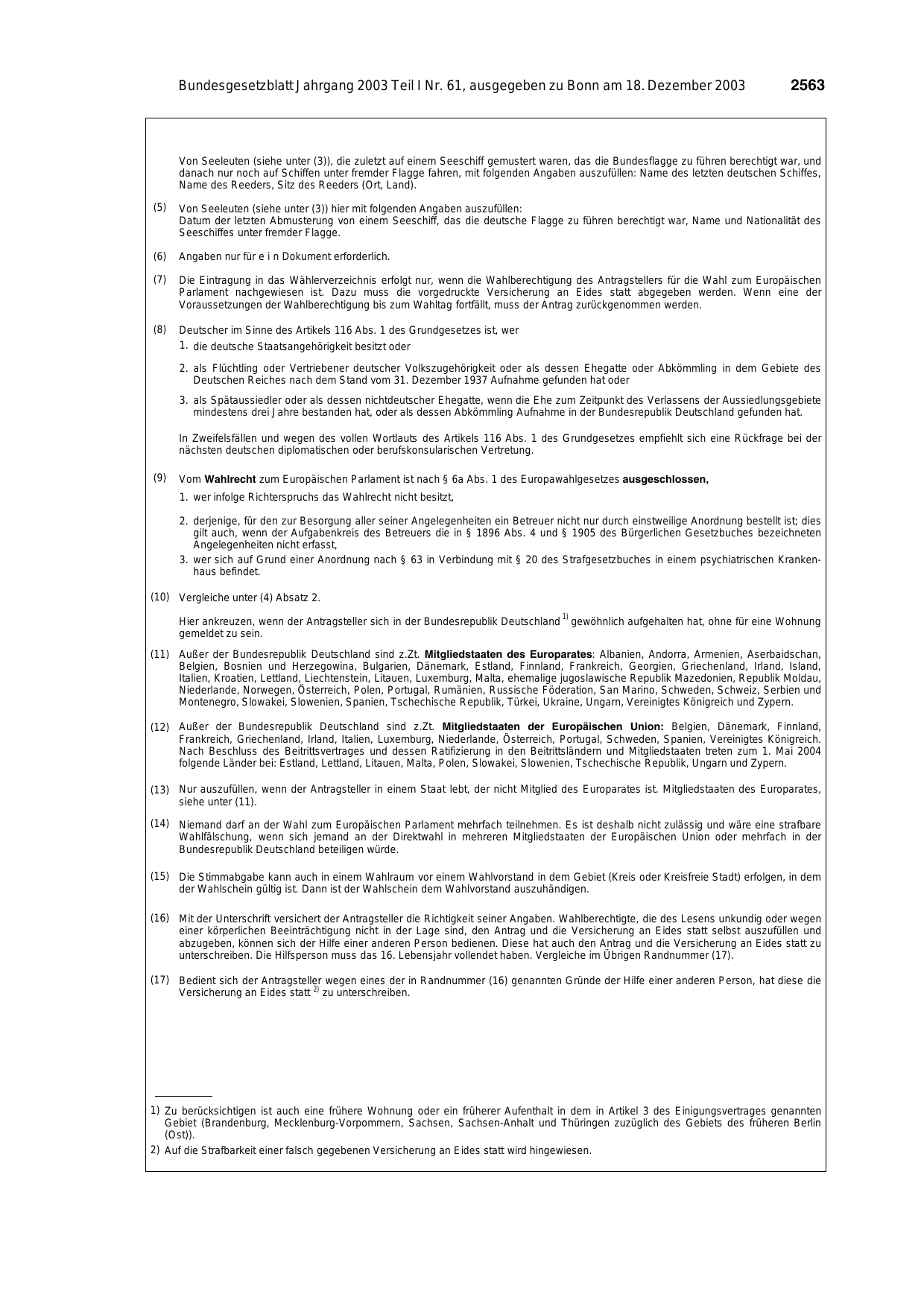 BGBl. 2003, Seite 2563 — Originalseite als Abbildung
