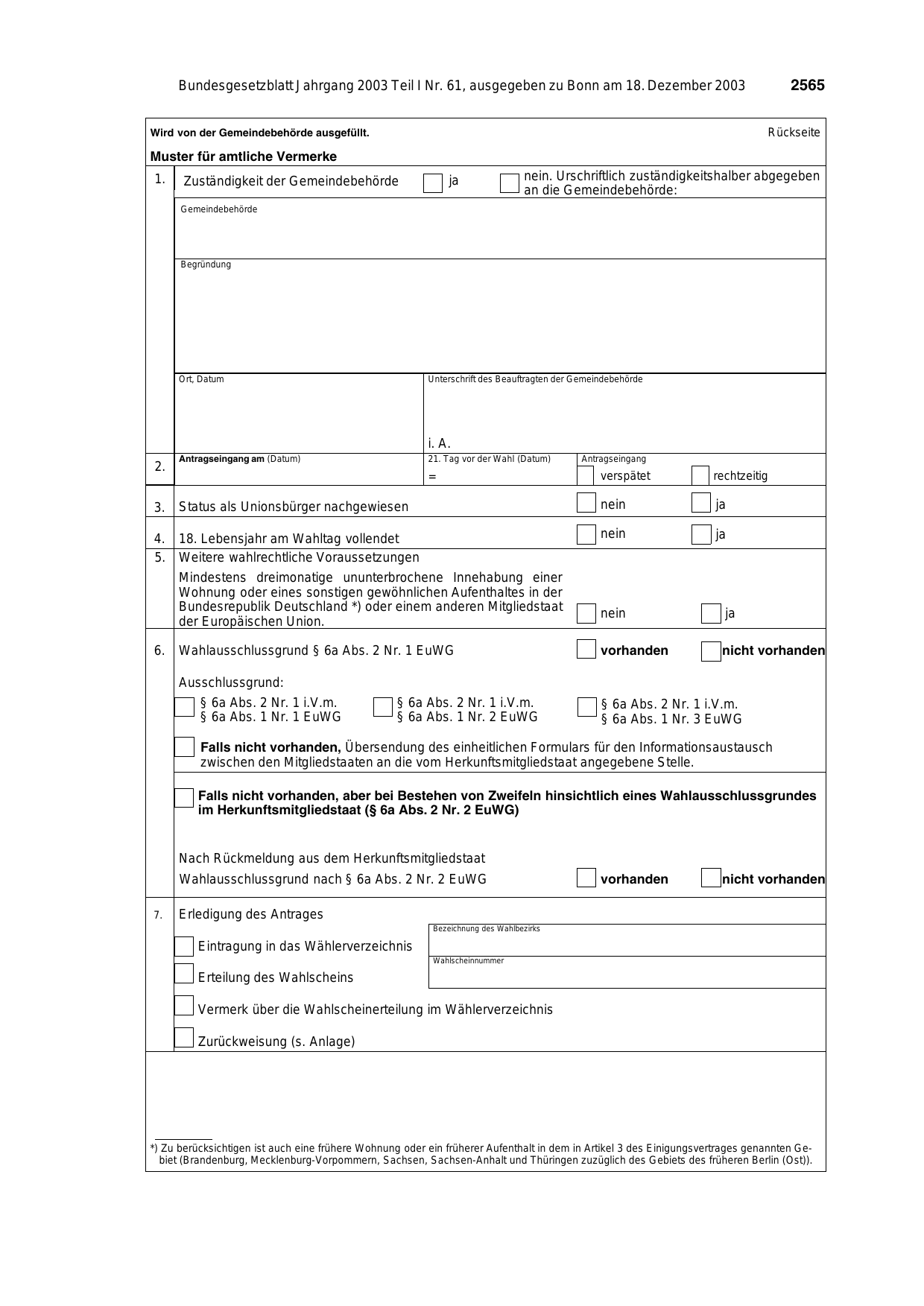 BGBl. 2003, Seite 2565 — Originalseite als Abbildung