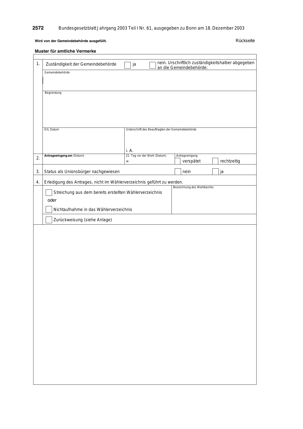 BGBl. 2003, Seite 2572 — Originalseite als Abbildung
