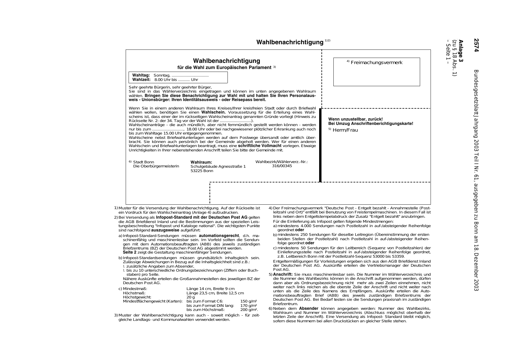 BGBl. 2003, Seite 2574 — Originalseite als Abbildung