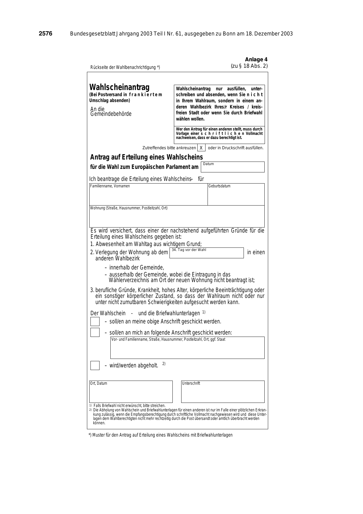 BGBl. 2003, Seite 2576 — Originalseite als Abbildung