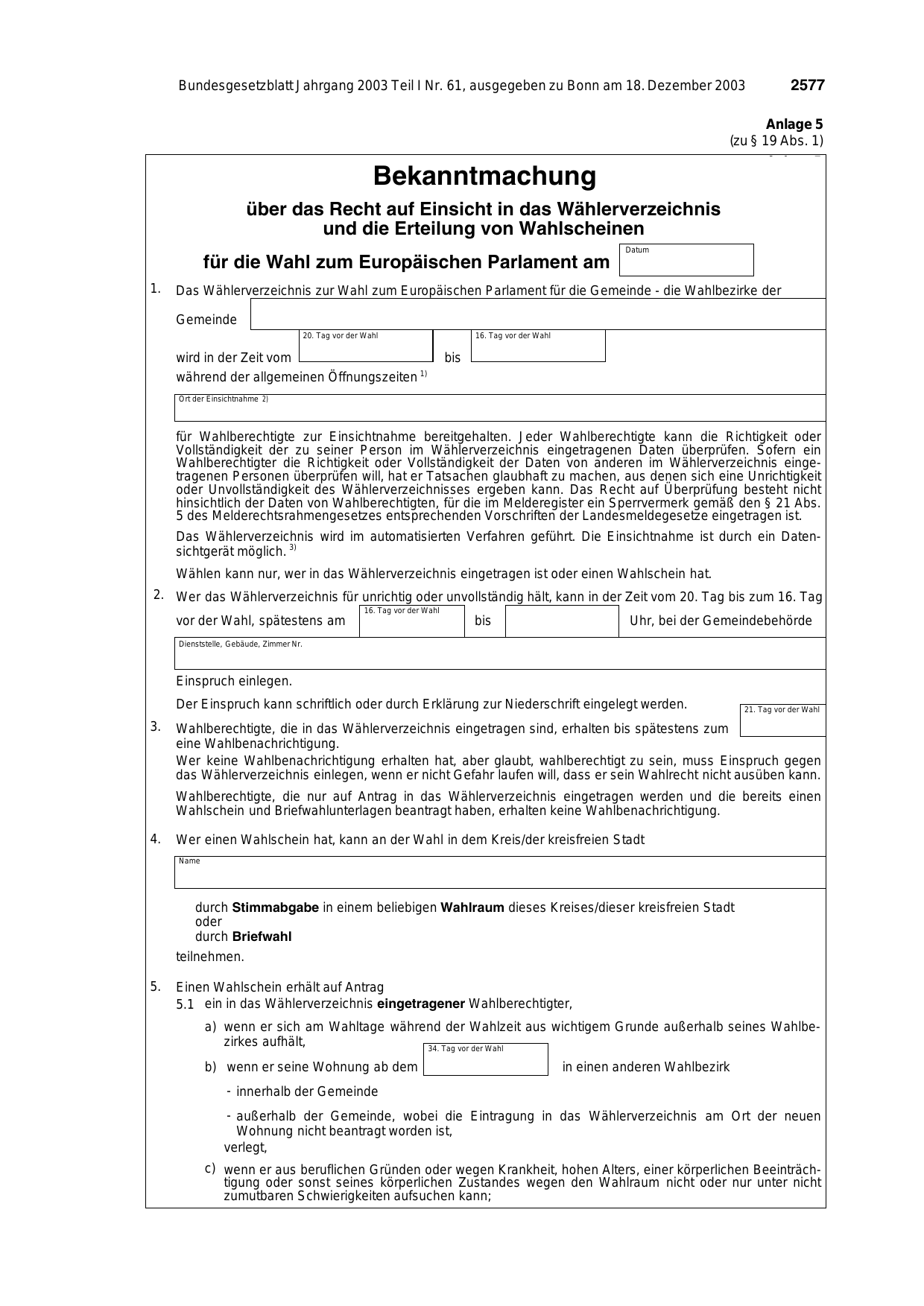 BGBl. 2003, Seite 2577 — Originalseite als Abbildung