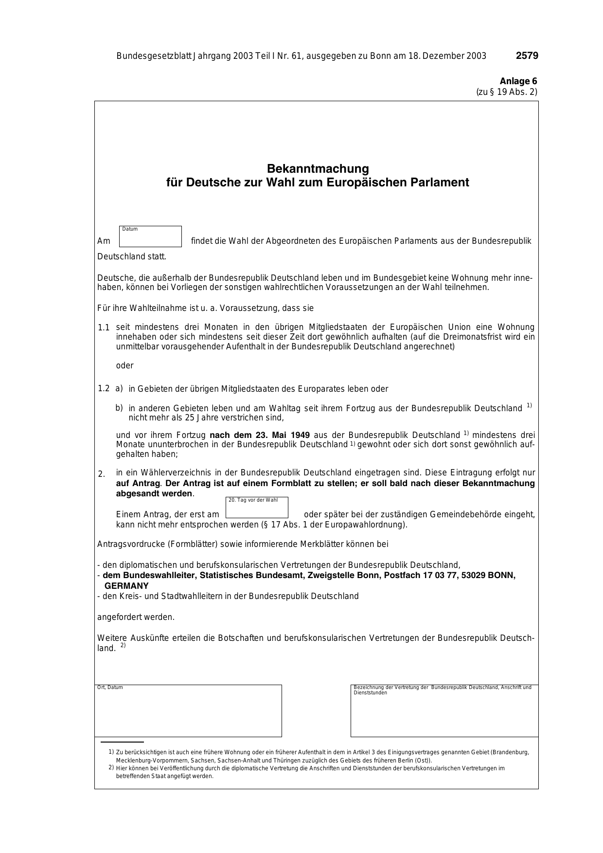 BGBl. 2003, Seite 2579 — Originalseite als Abbildung