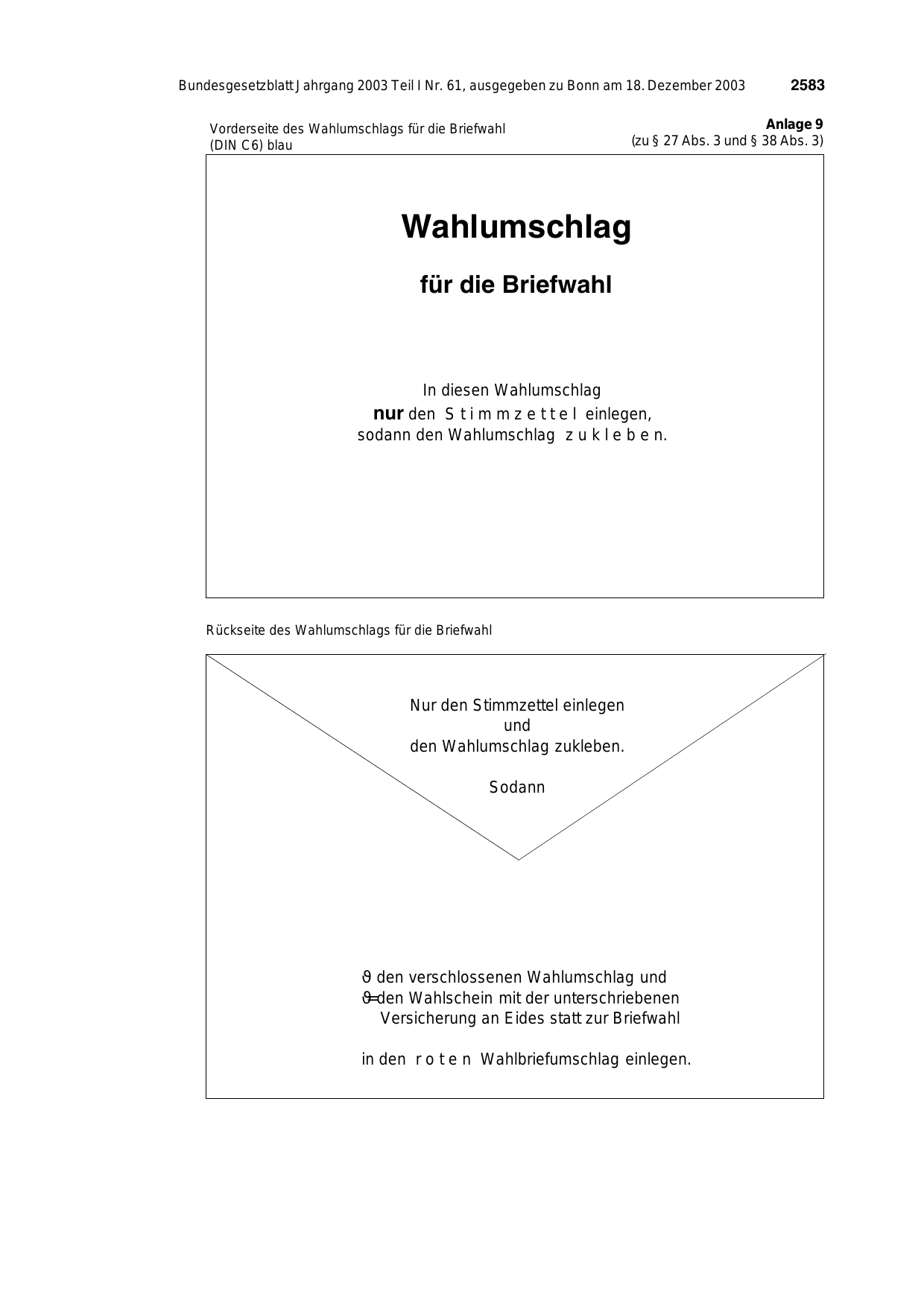 BGBl. 2003, Seite 2583 — Originalseite als Abbildung