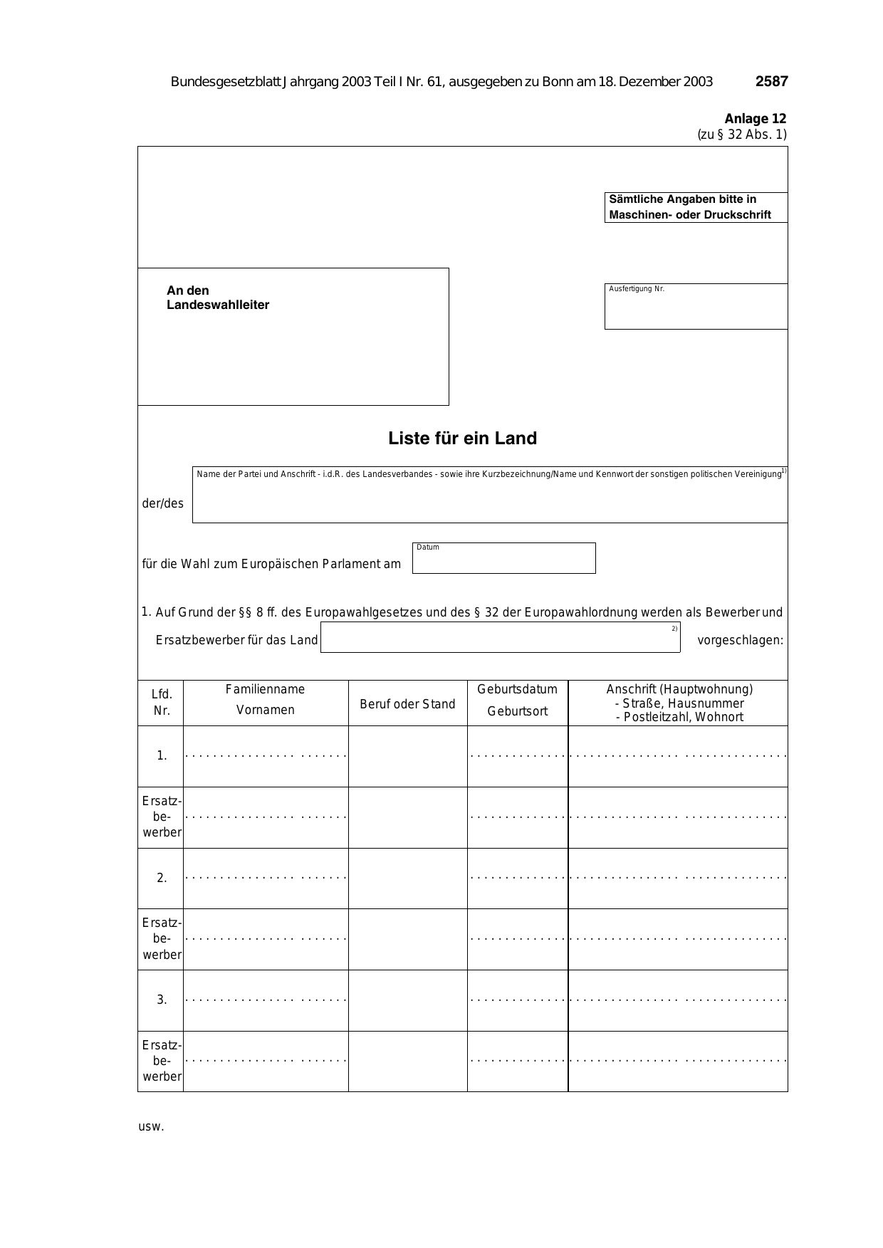BGBl. 2003, Seite 2587 — Originalseite als Abbildung