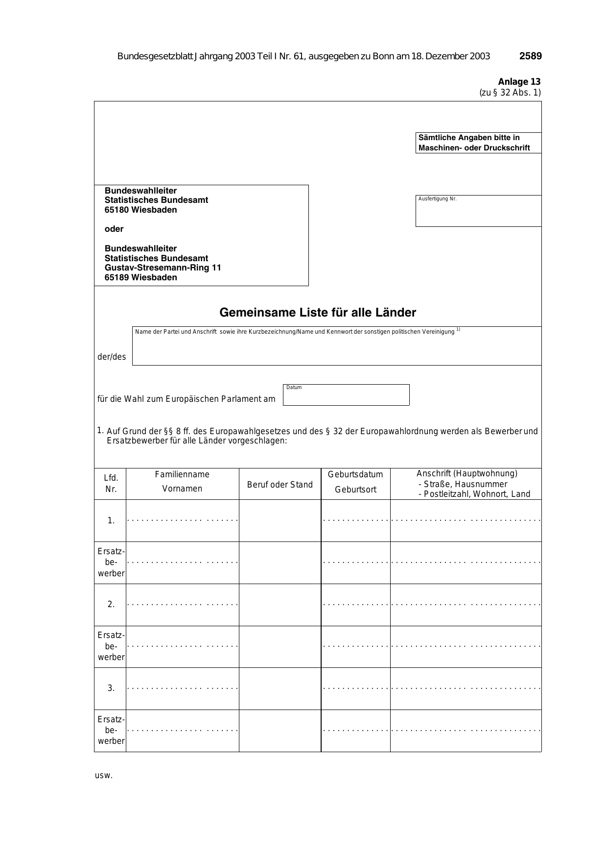 BGBl. 2003, Seite 2589 — Originalseite als Abbildung