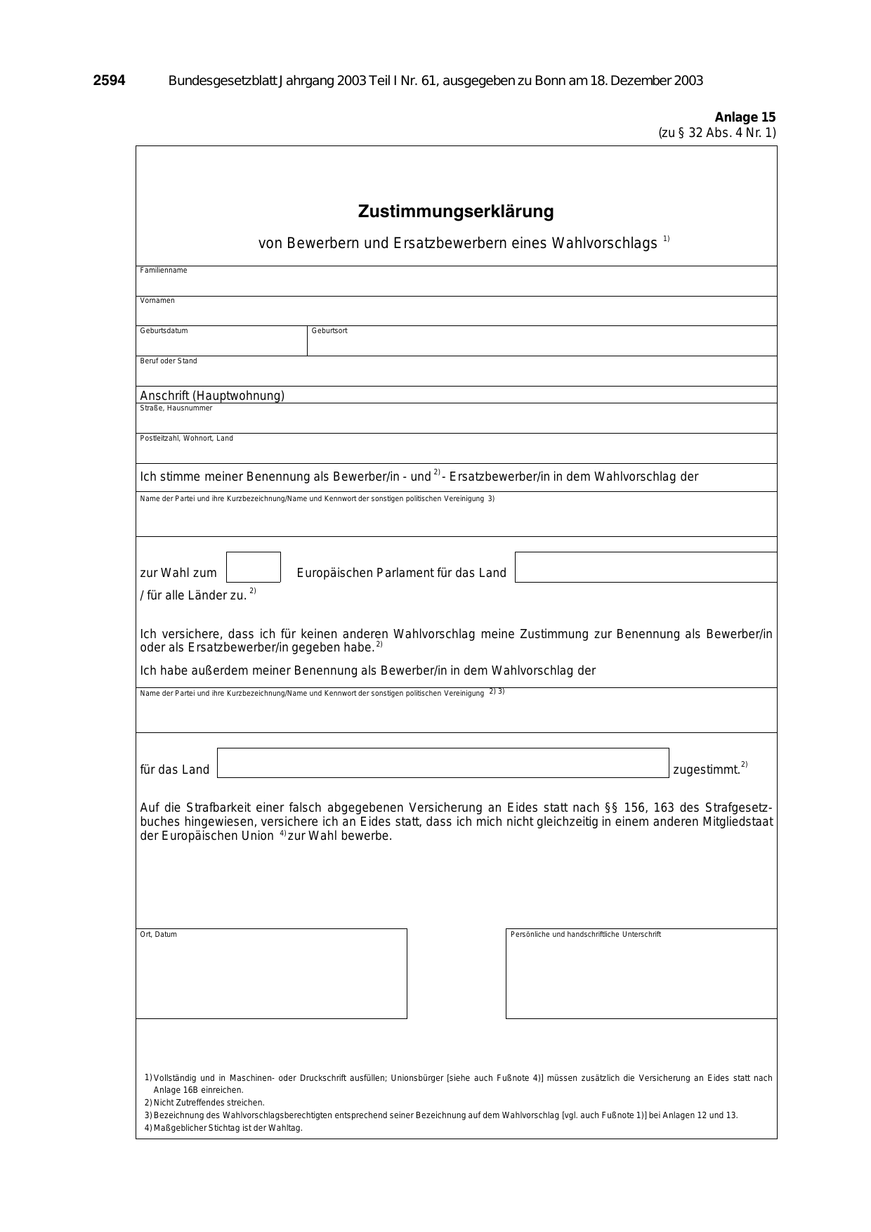 BGBl. 2003, Seite 2594 — Originalseite als Abbildung