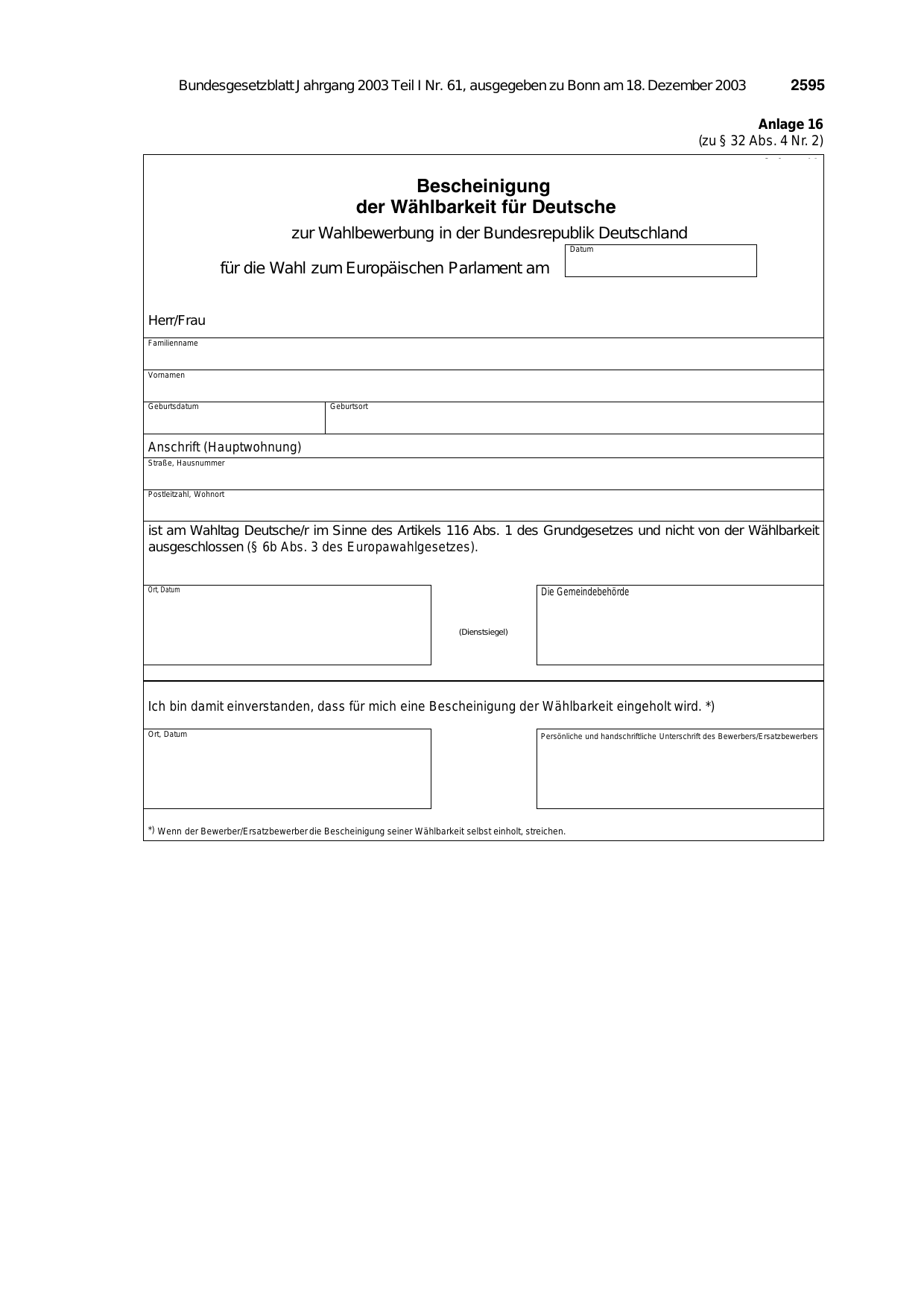 BGBl. 2003, Seite 2595 — Originalseite als Abbildung